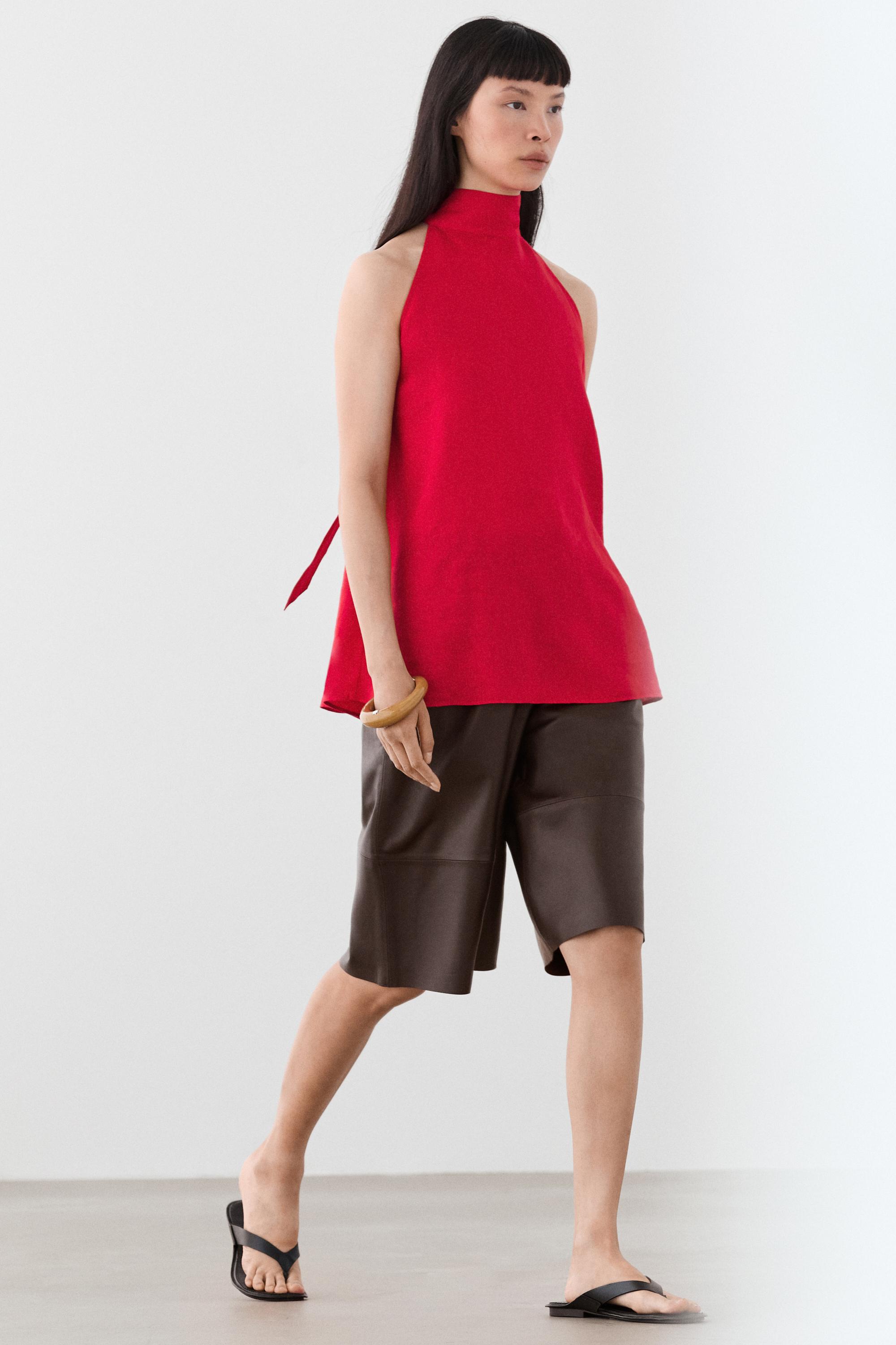 100% linen flowing halter top — RED