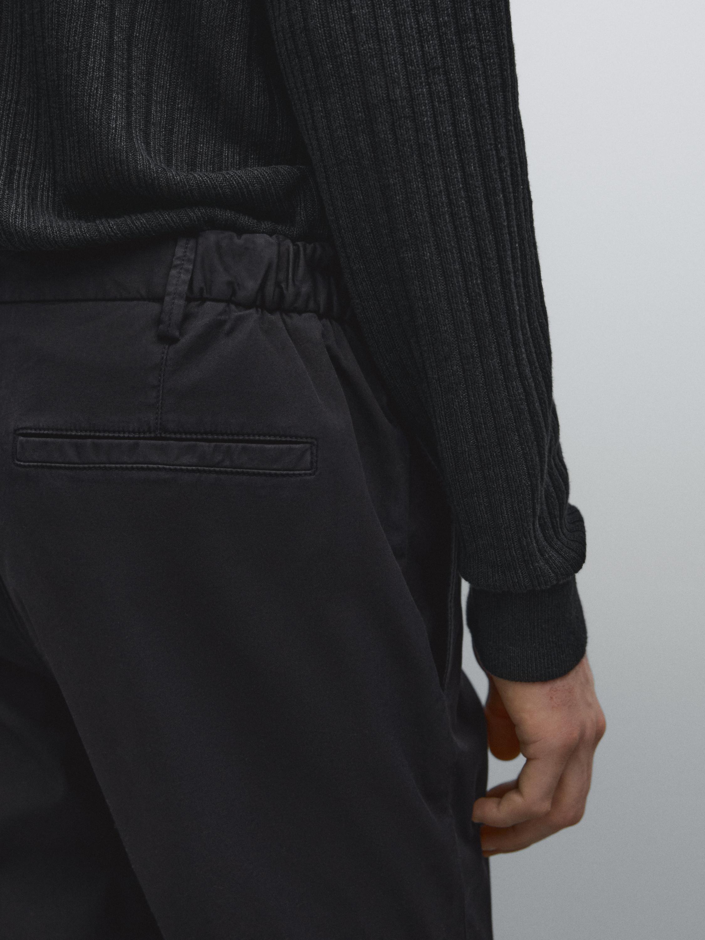 Cotton blend slim fit trousers