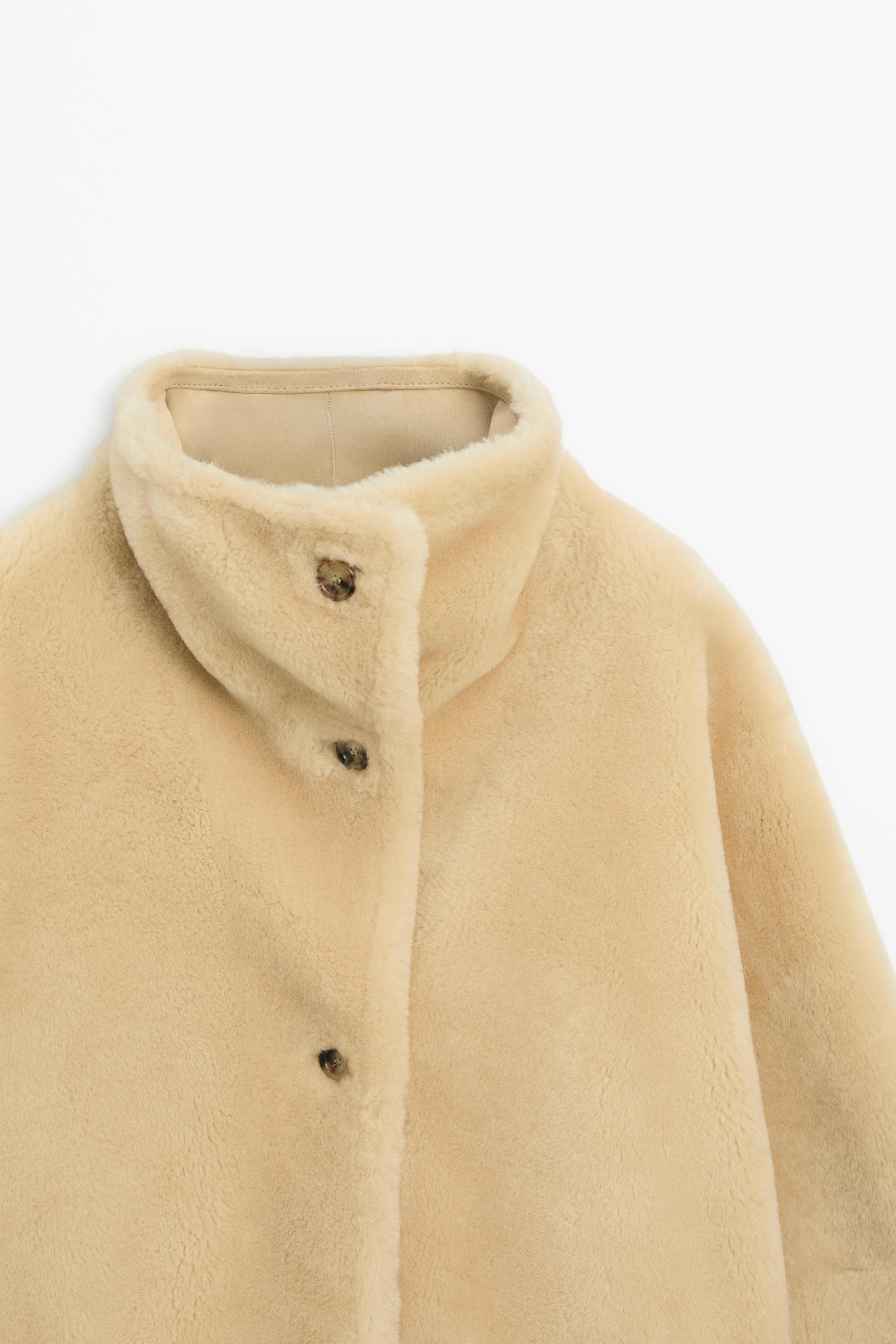 Reversible fur leather coat — CREAM