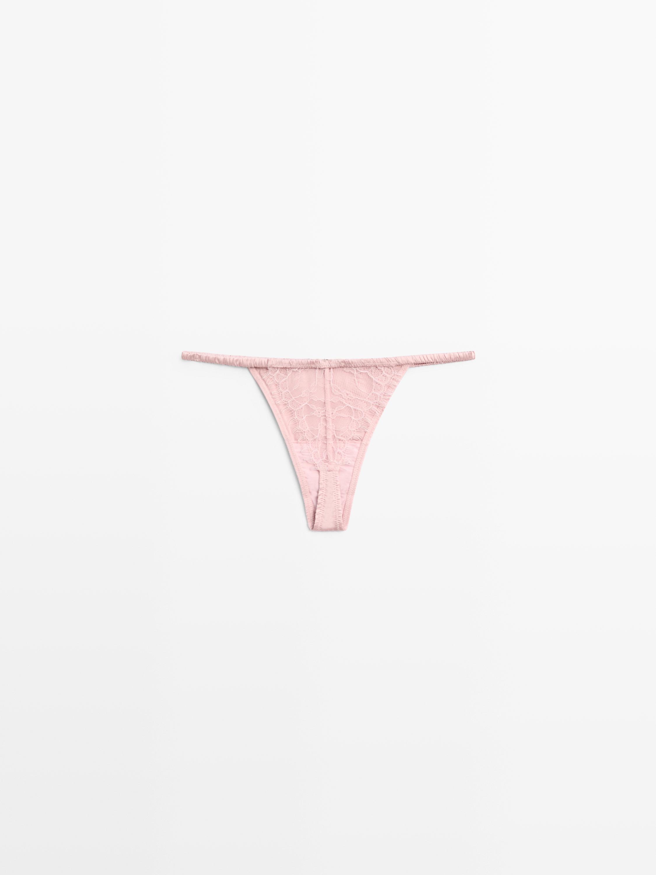 Silk thong with lace detail — ROSE PINK