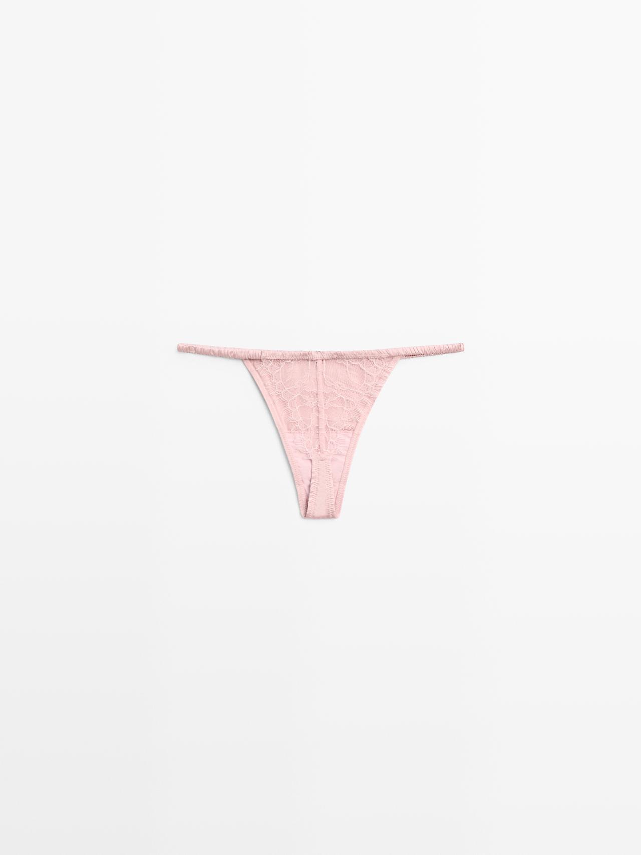 Silk thong with lace detail — ROSE PINK