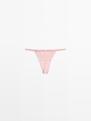 Silk thong with lace detail — ROSE PINK 6