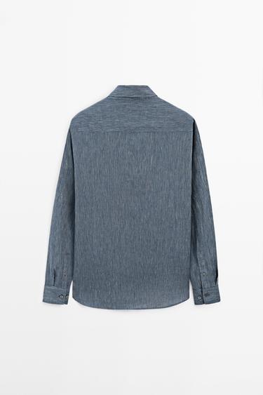 100% linen pinstriped regular fit shirt — NAVY BLUE 6