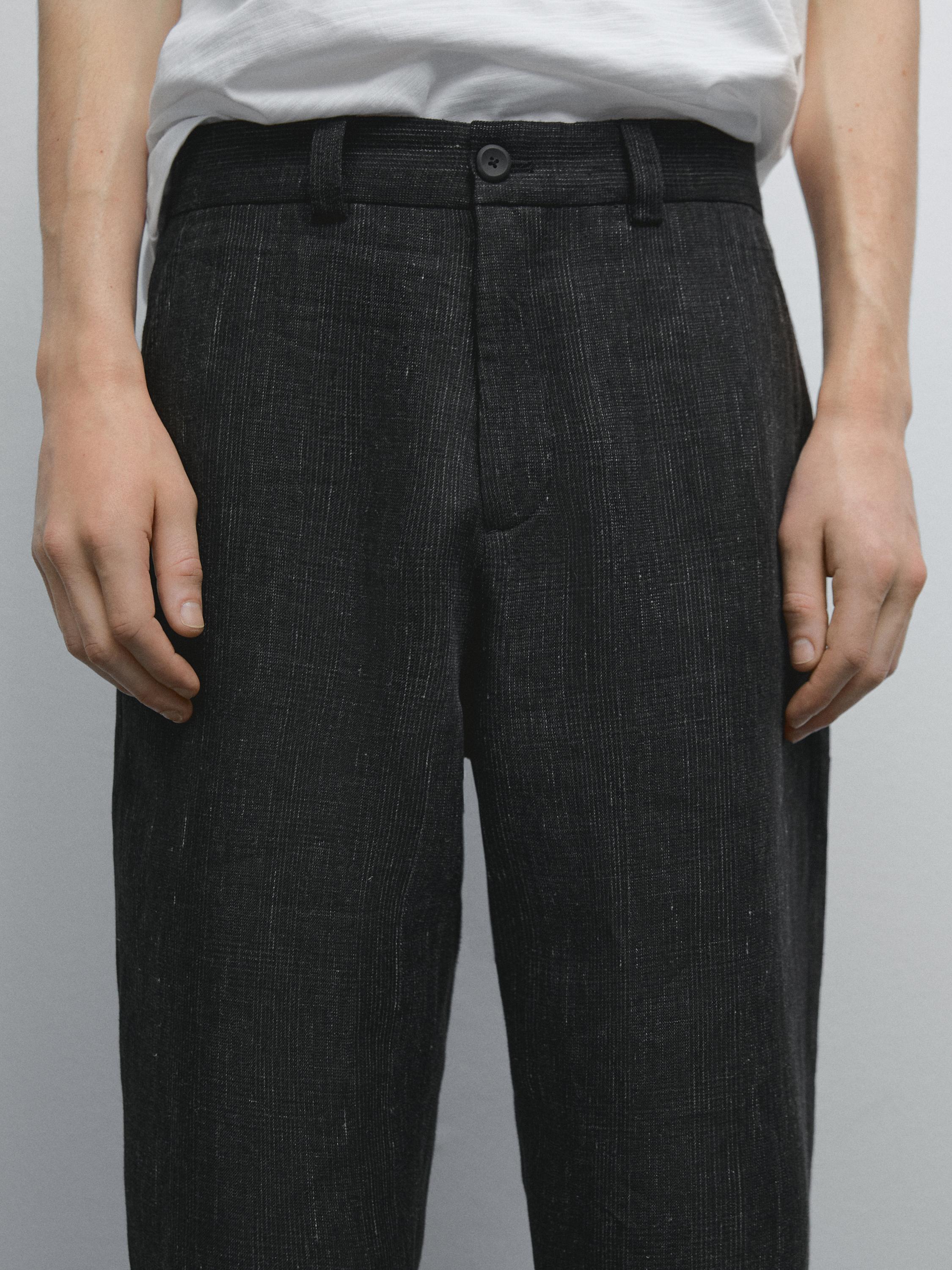 100% linen trousers with check detail