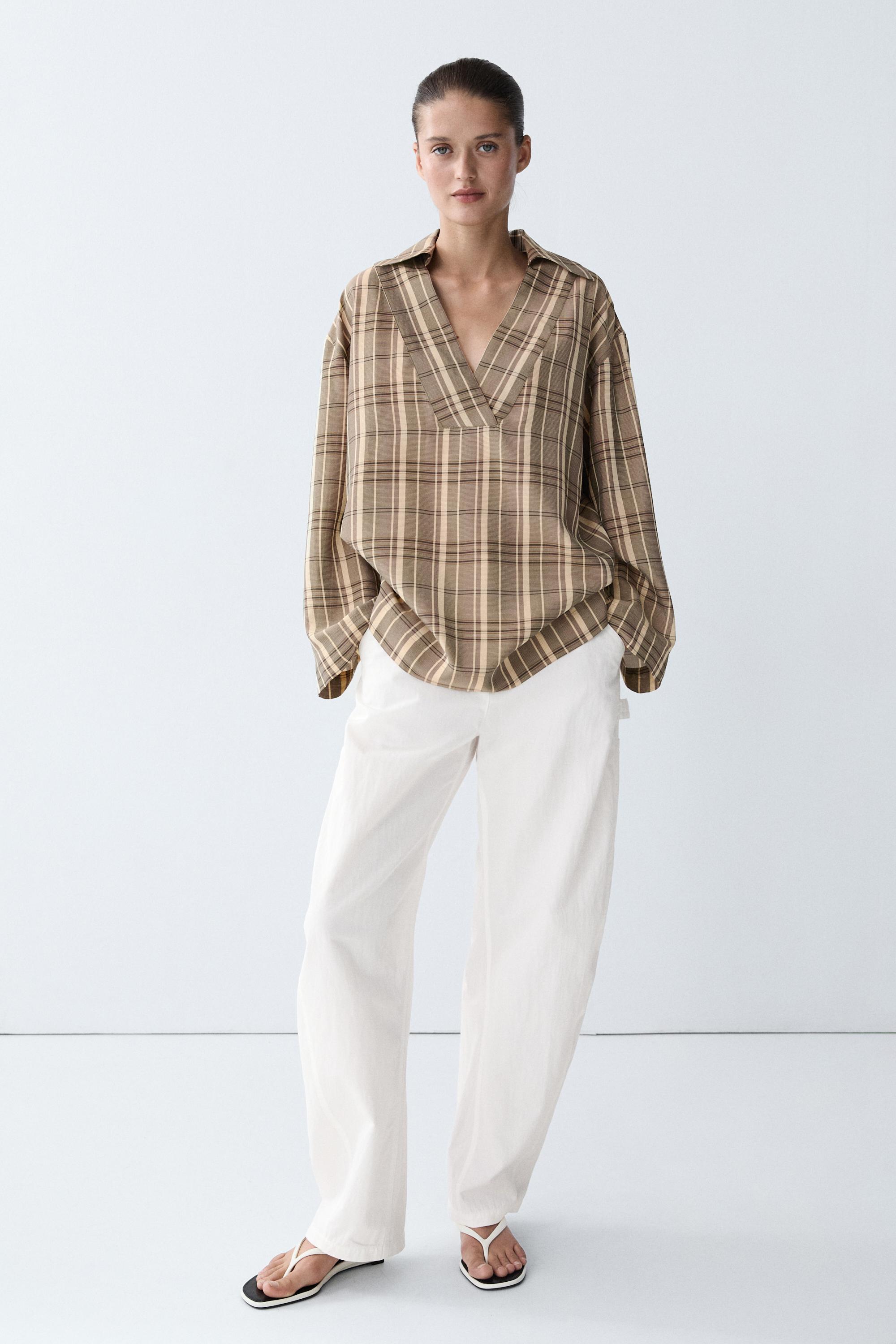 Oversize check polo shirt — GREY