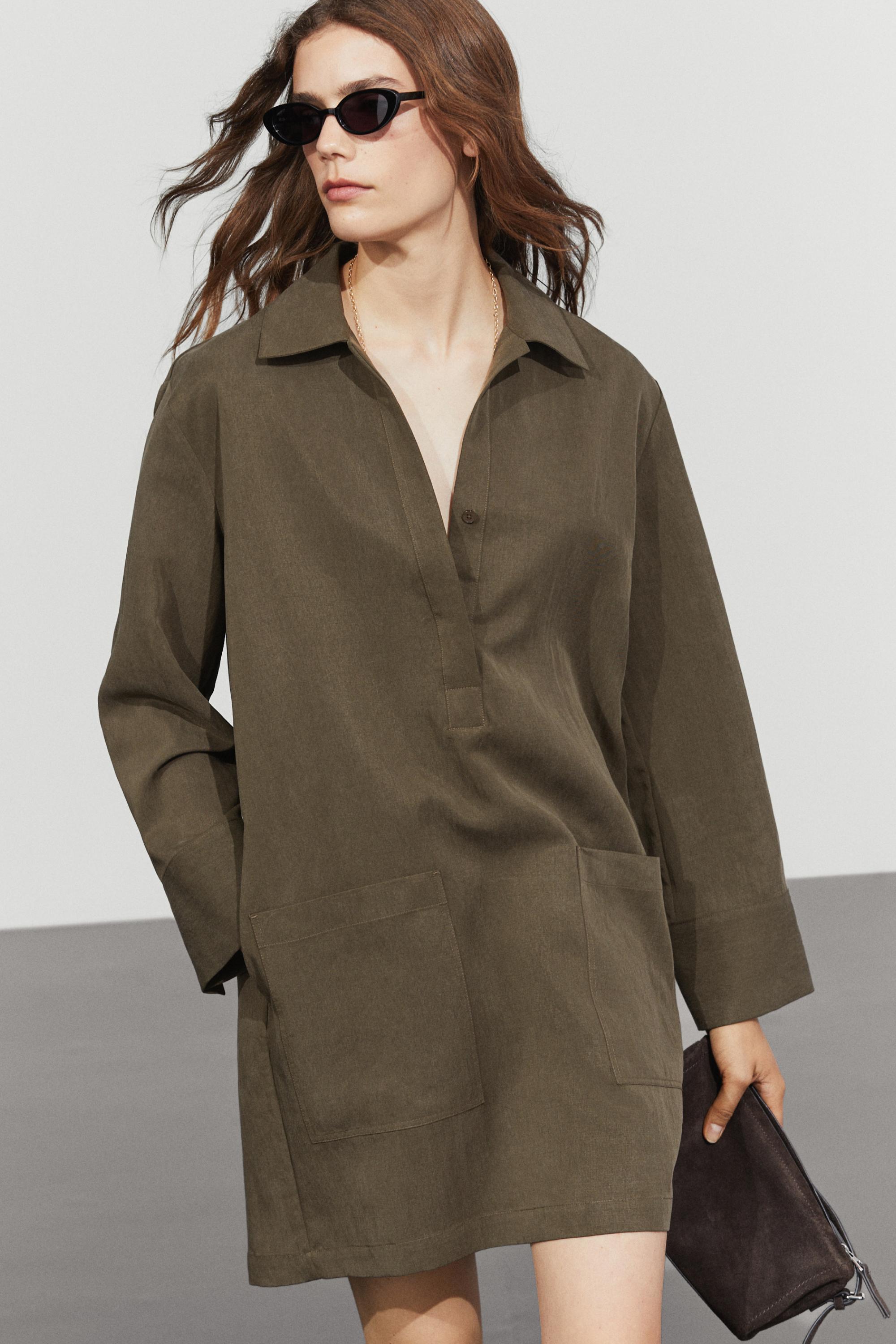 Short shirt dress with pocket detail — KHAKI