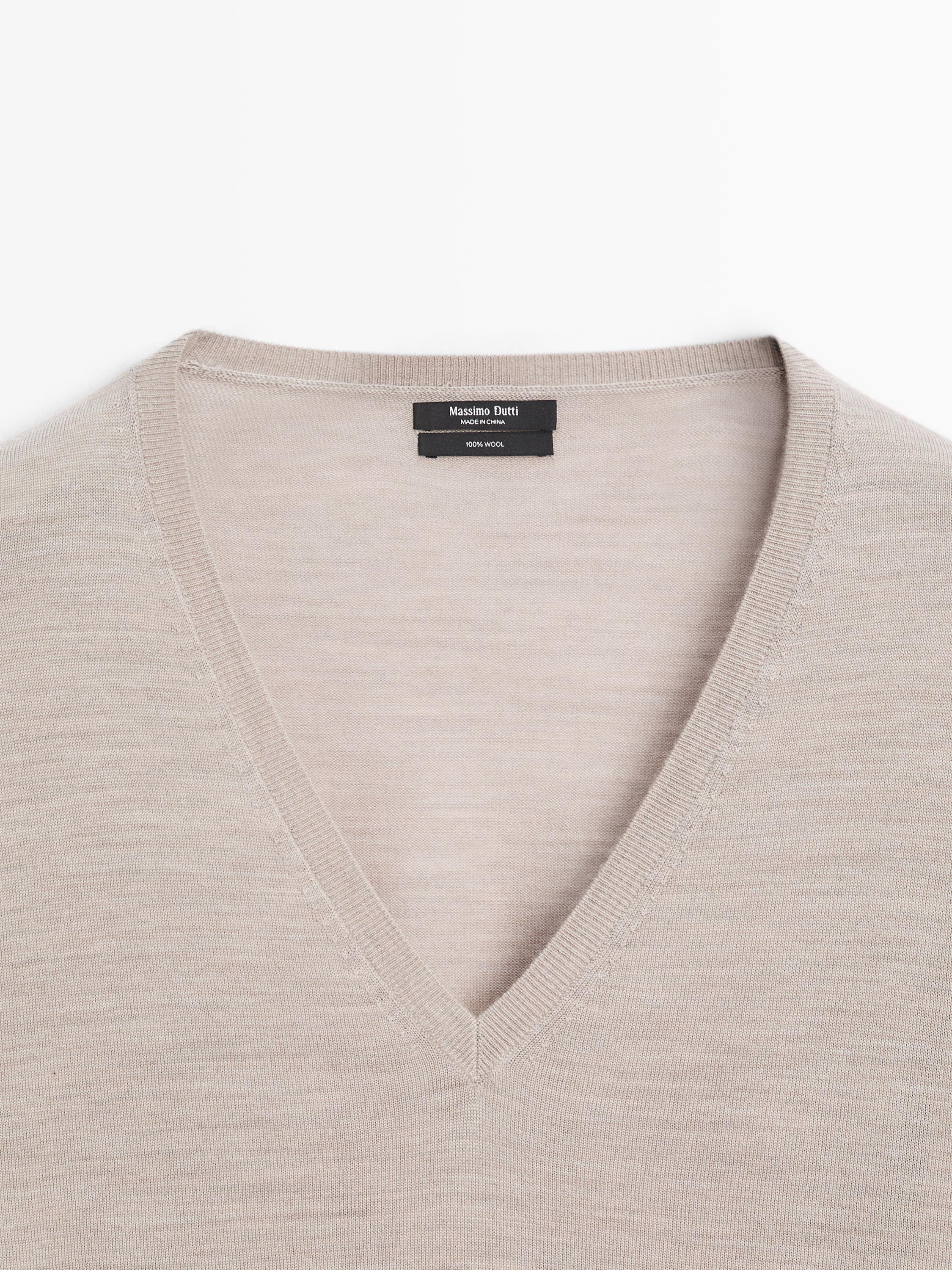 100% wool V-neck knit sweater — MINK