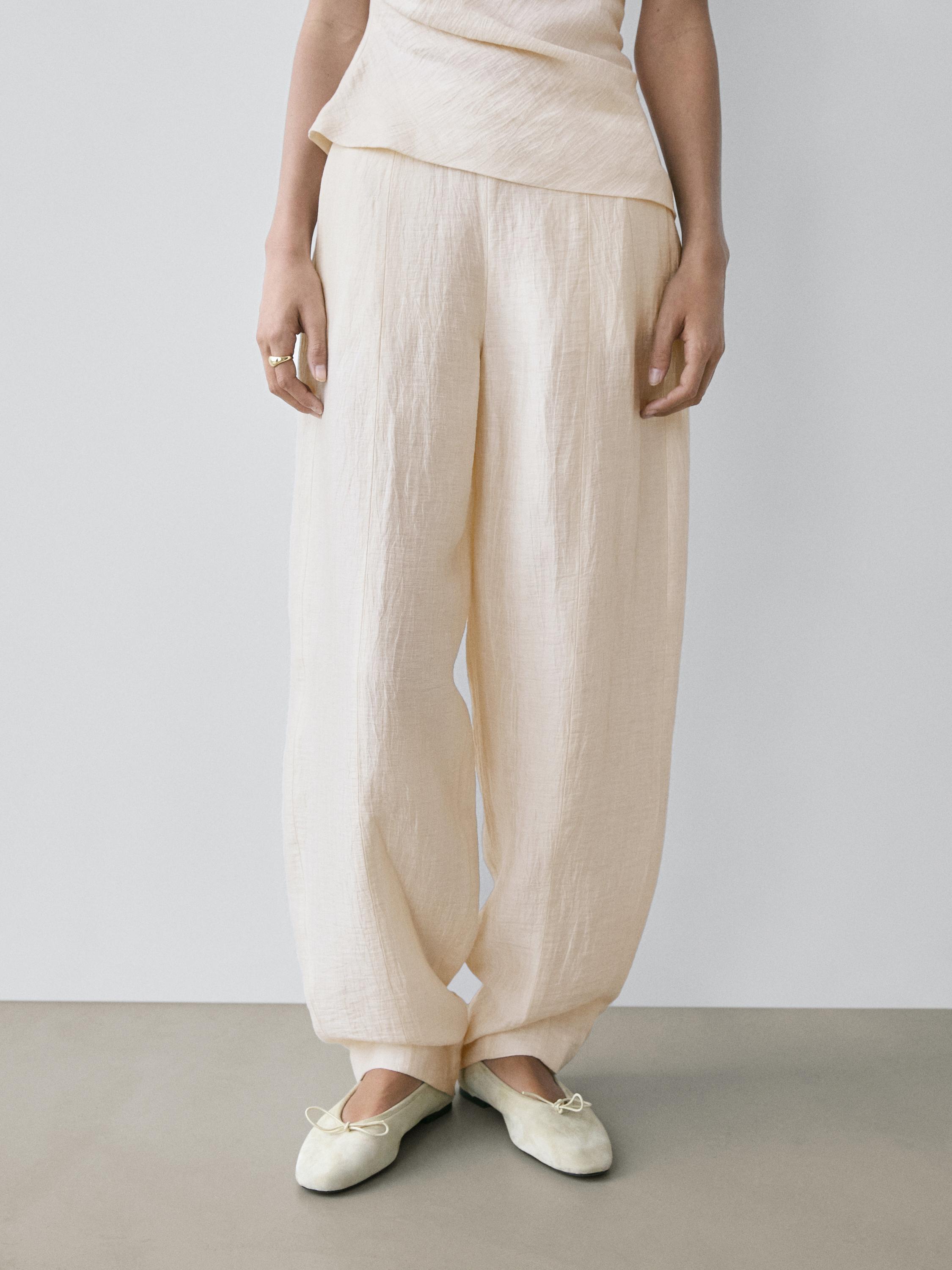 Linen blend sarouel trousers — BEIGE