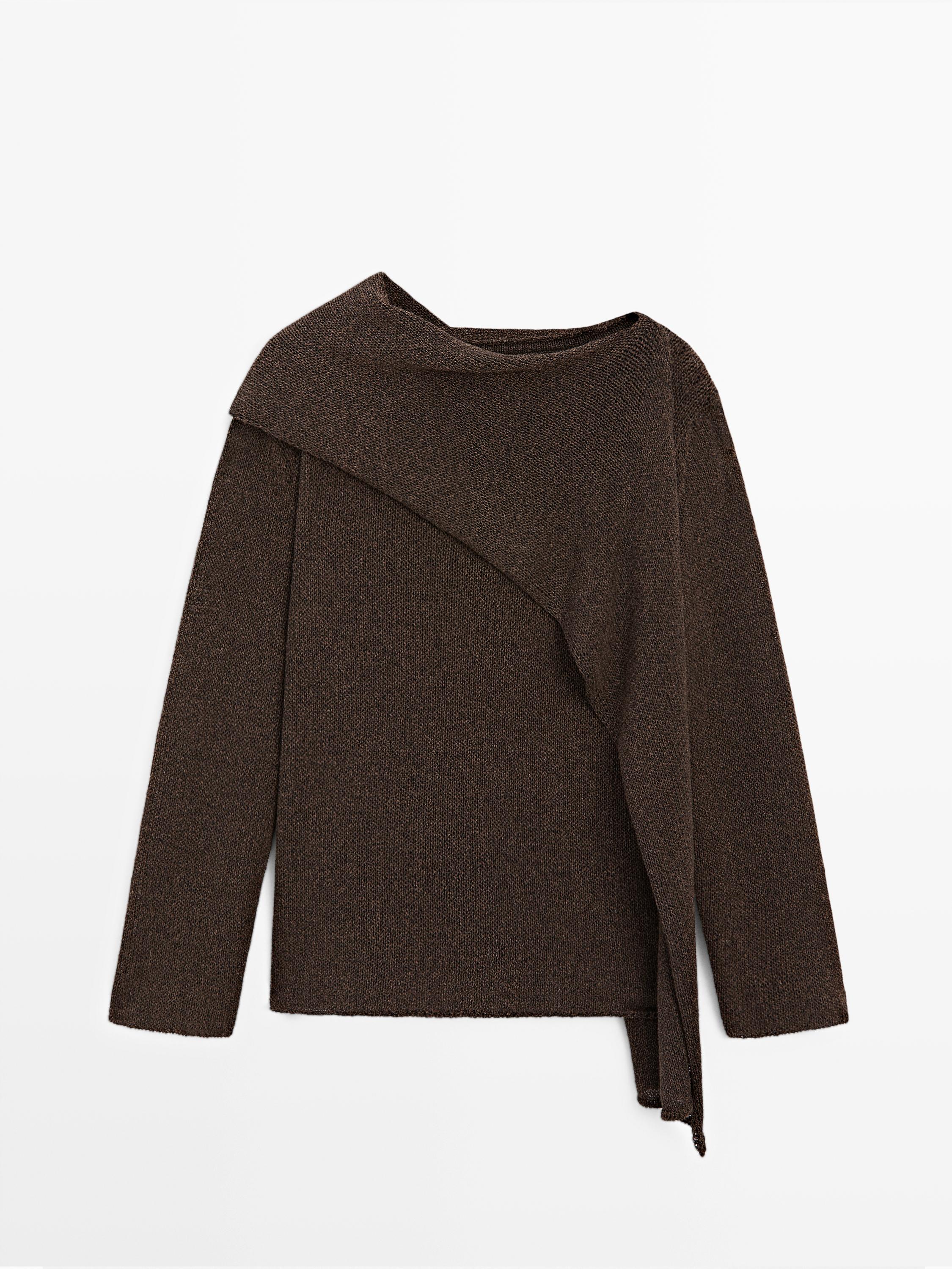 Cotton blend knit cape sweater — Chocolate