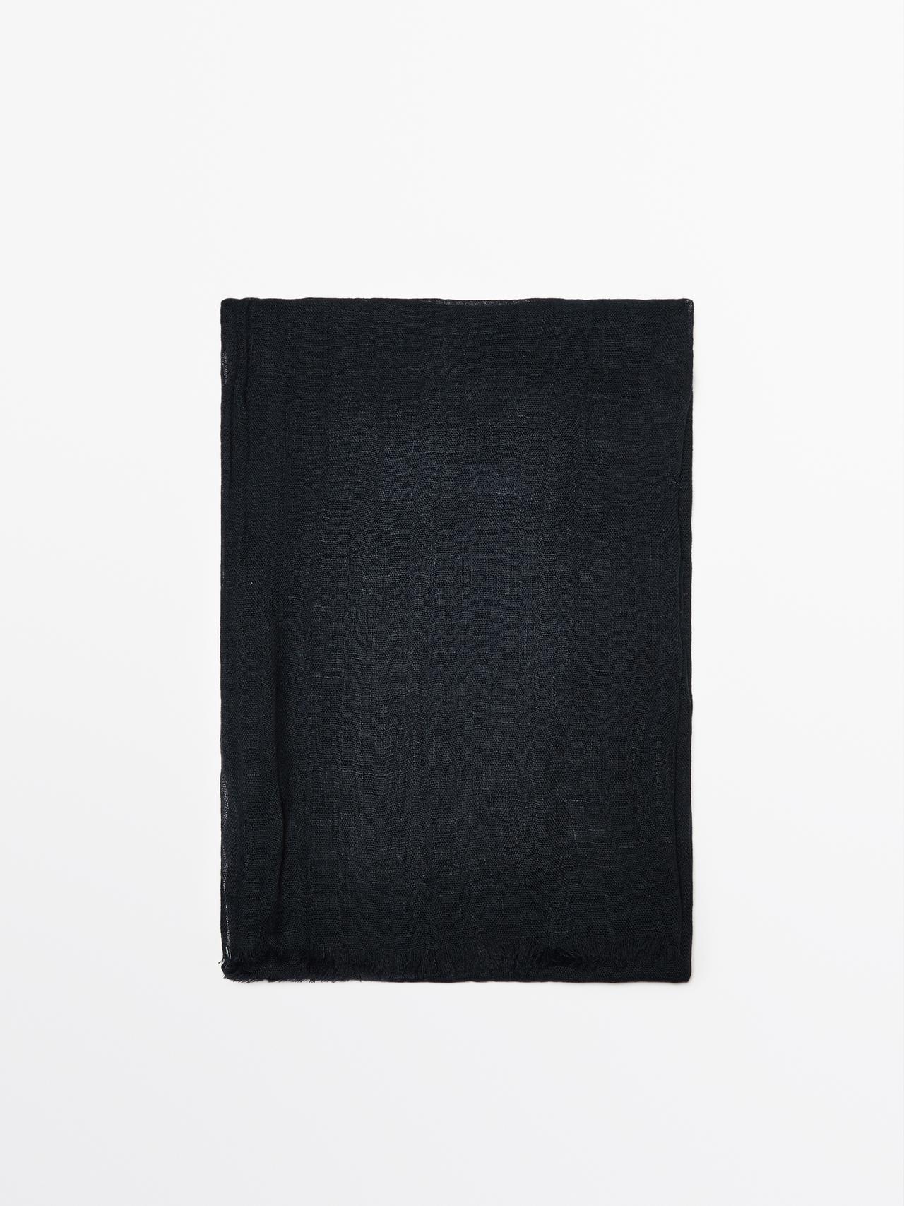 Massimo Dutti - Dame - Tørklæde I 100 % Hør - Petroleumsblå - 01
