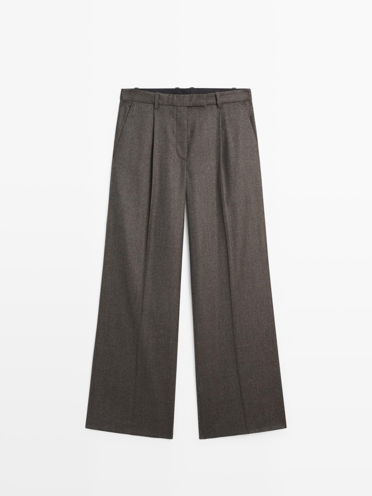 Massimo Dutti - Dame - Melange Habitbukser I 100% Uld - Brun - 40