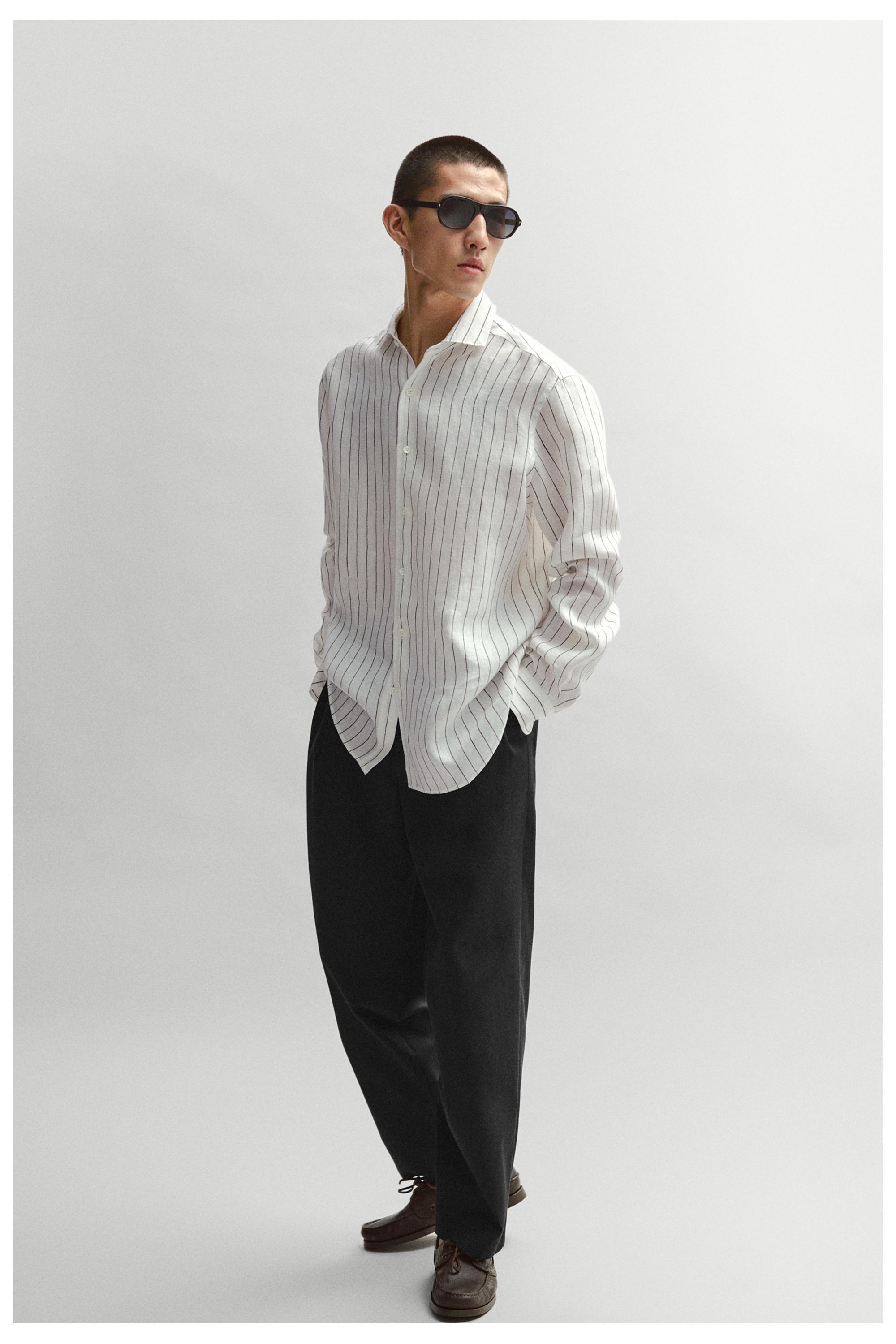 Cotton trousers with darts — NAVY BLUE