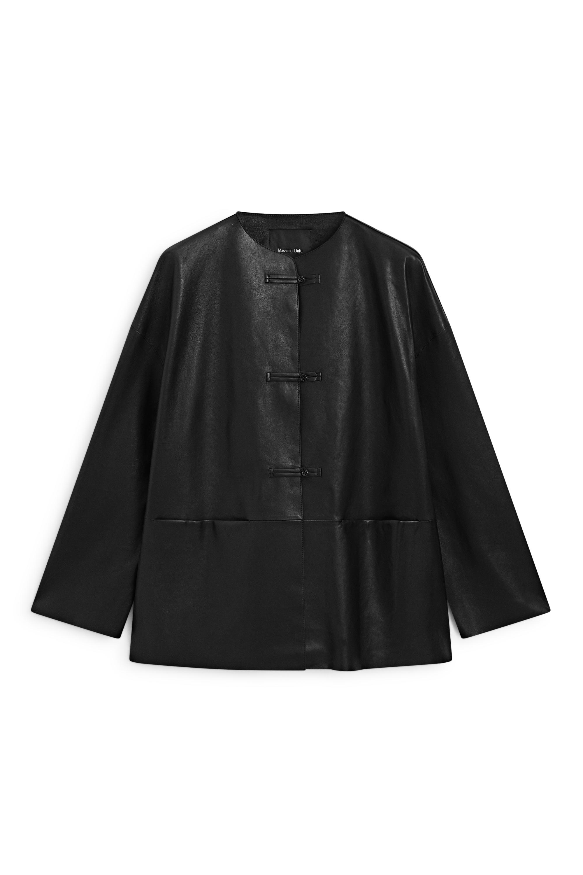 Leather jacket with toggle detail — BLACK