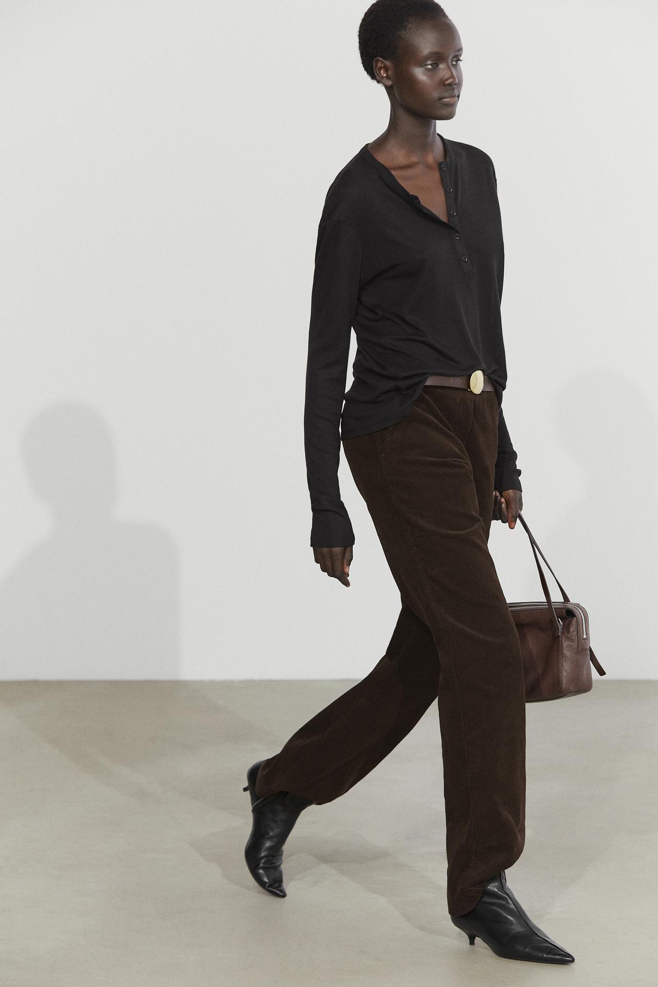 Buttoned henley T-shirt — BLACK