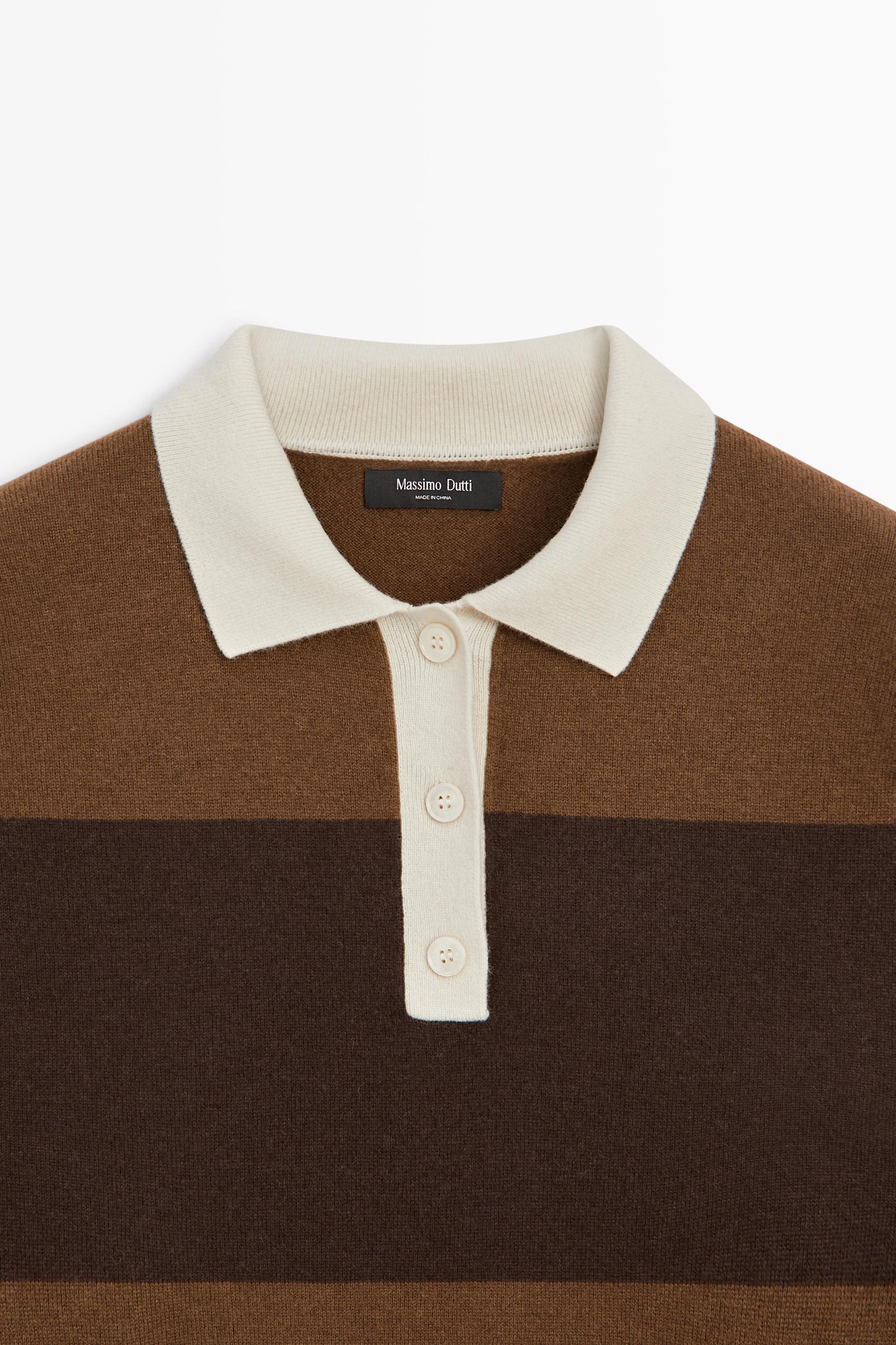 Massimo Dutti Çizgili polo yaka triko kazak
