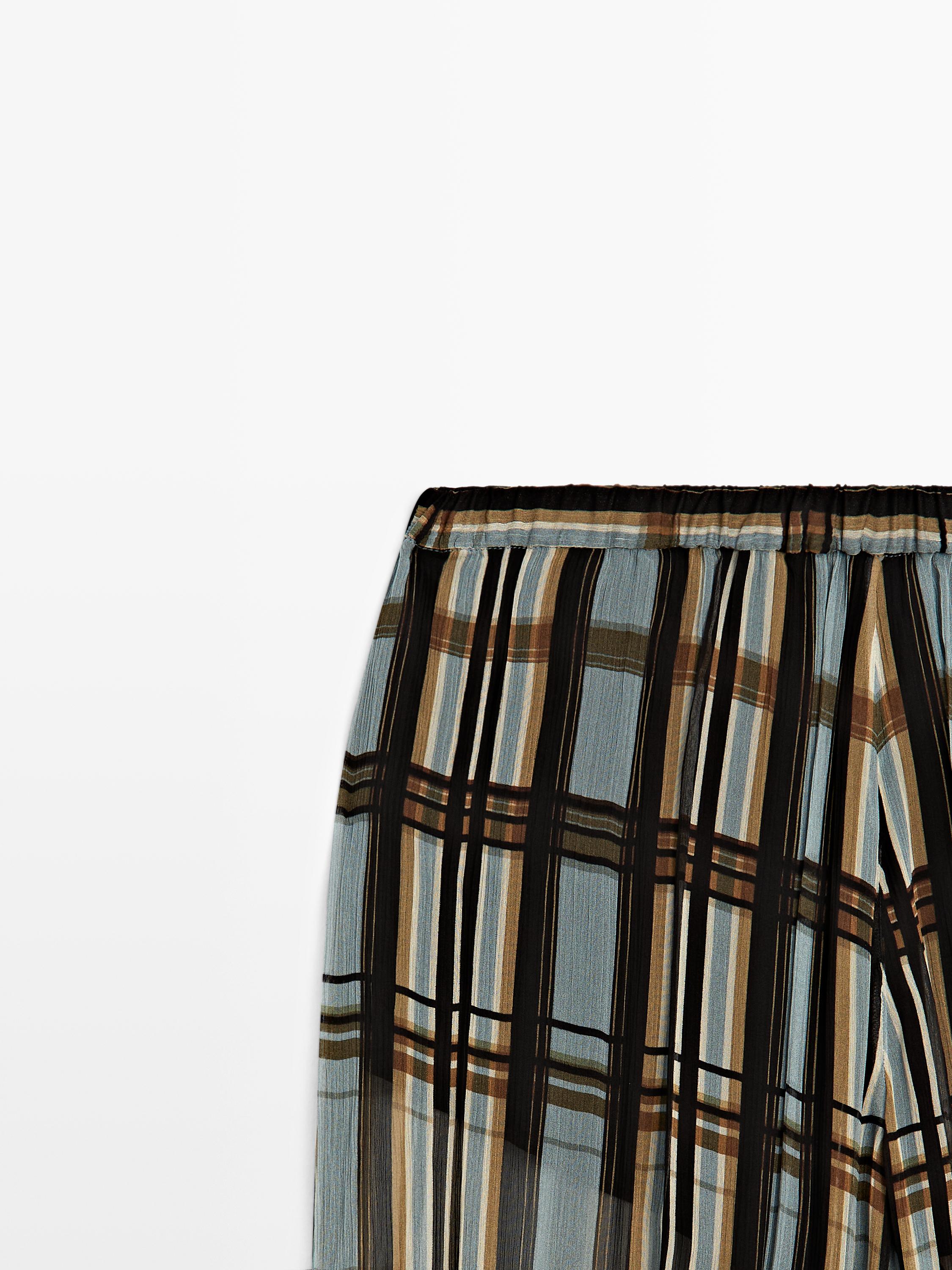 Flowing check printed sarouel trousers — Light Blue