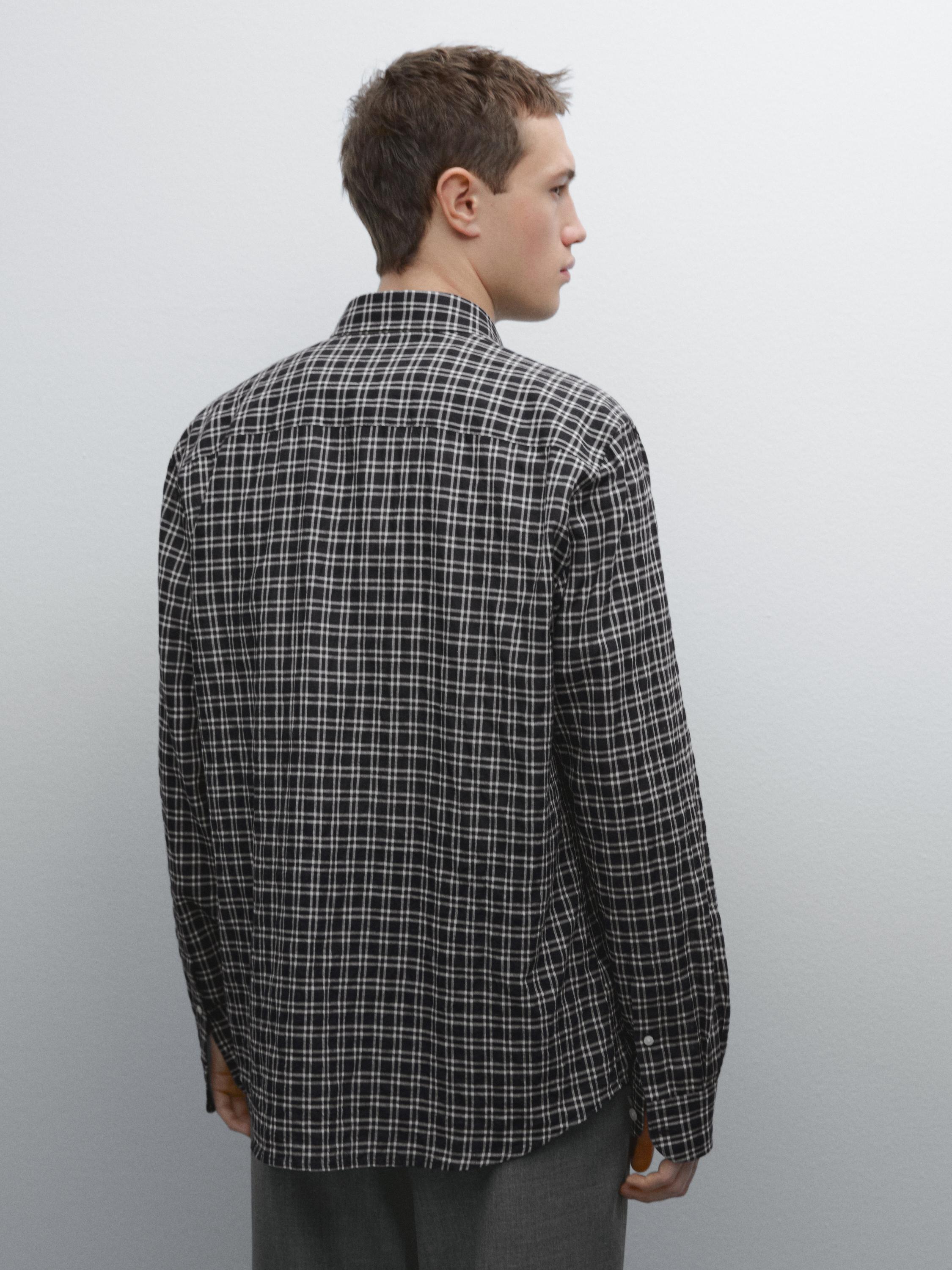 Regular fit check cotton blend shirt