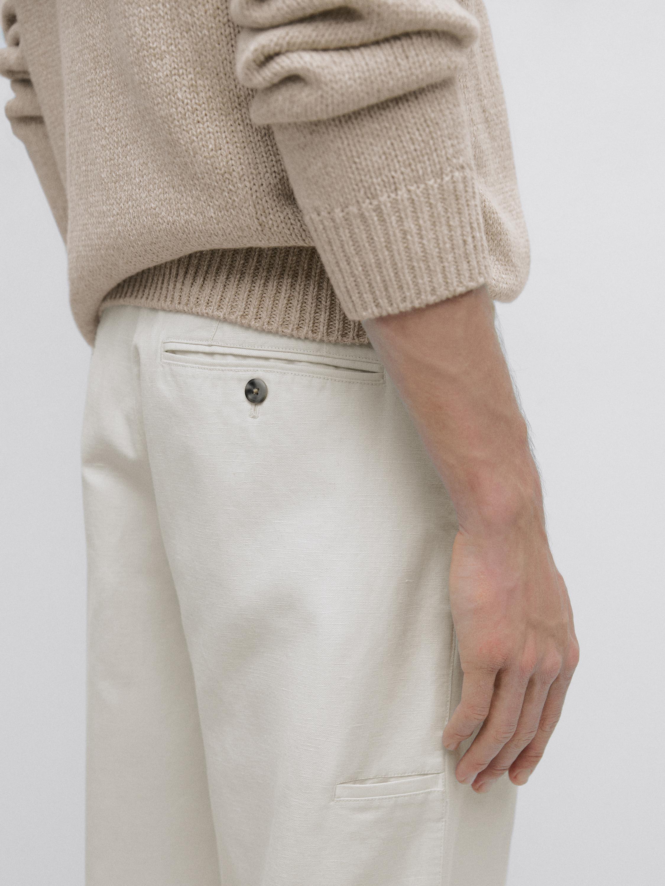 Cotton and linen tapered fit trousers — Off white