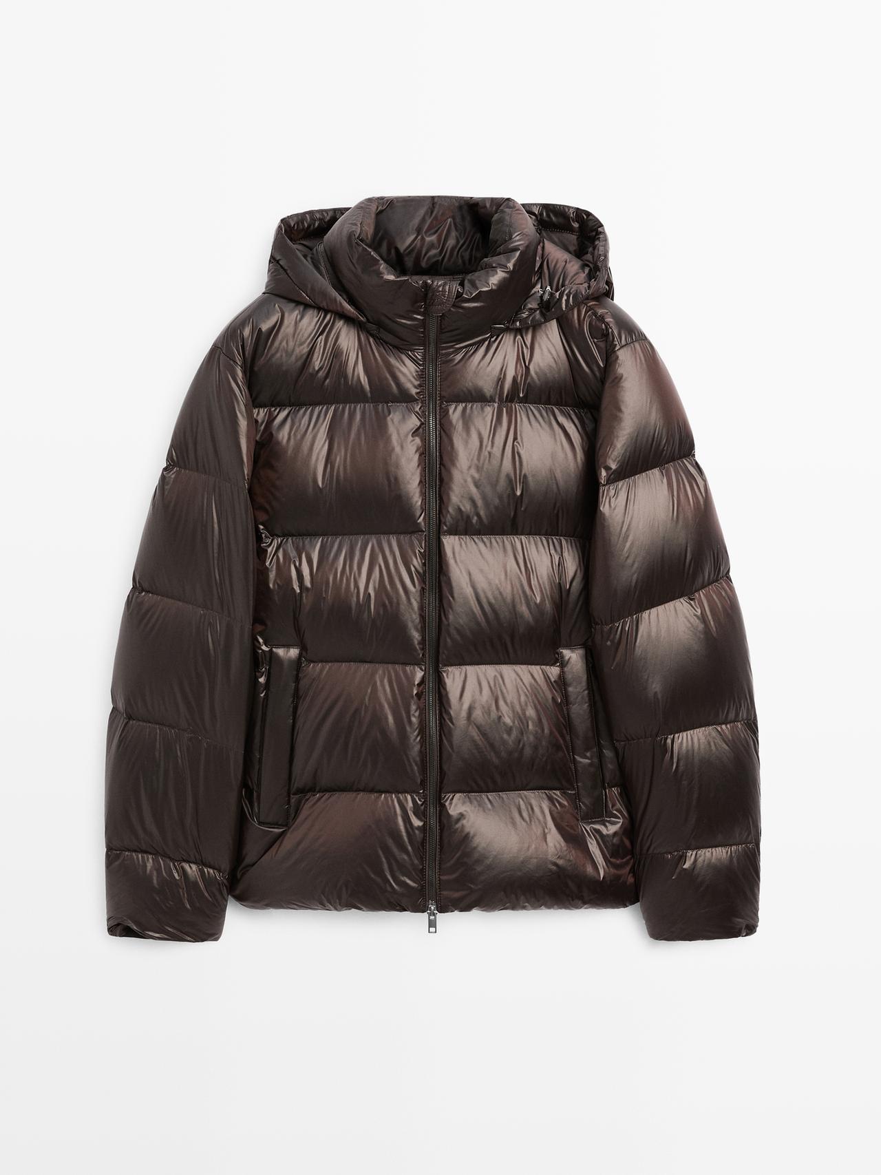 Massimo Dutti - Heren - Waterafstotend Satijnen Gewatteerd Jack - Bruin - M