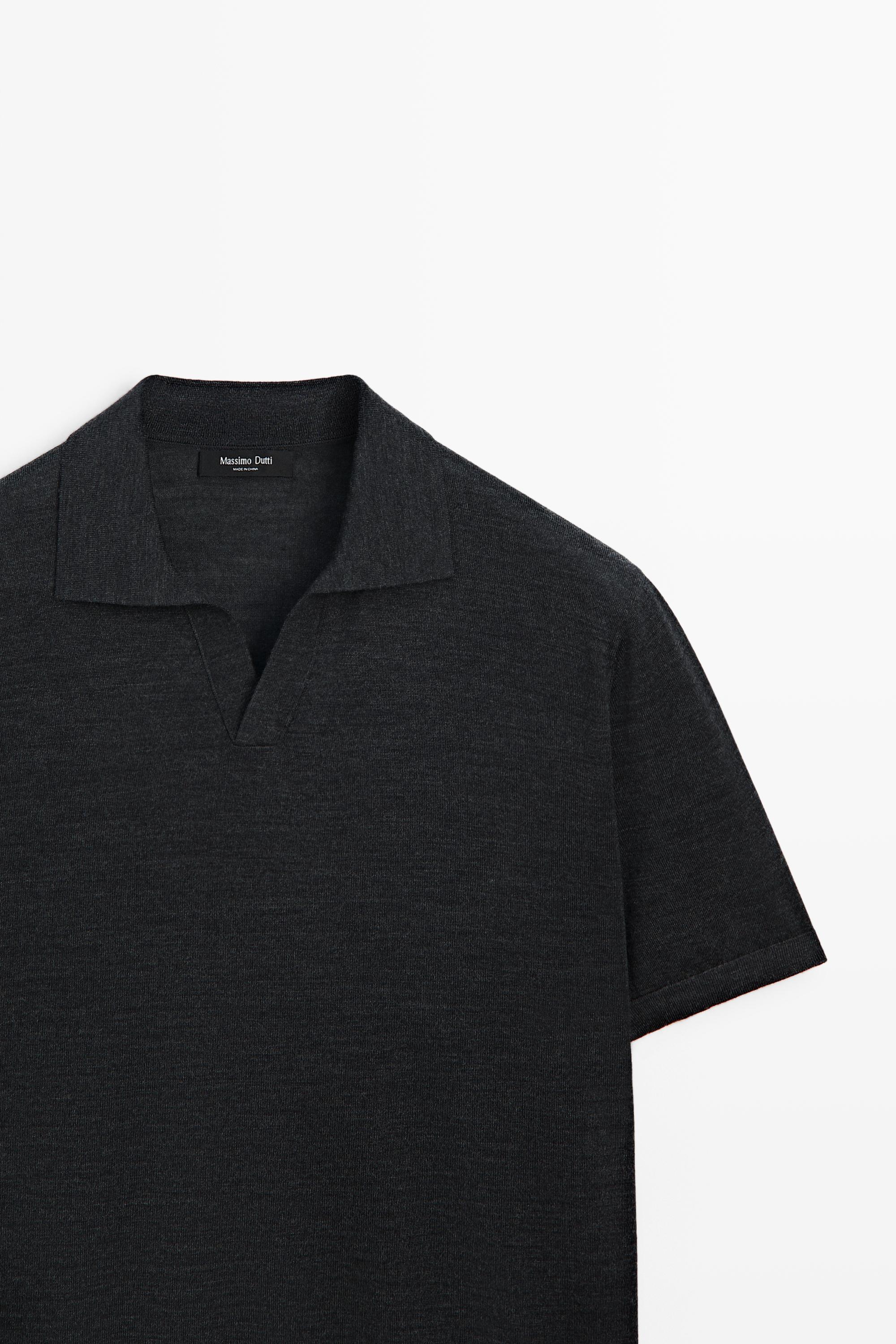 Short sleeve wool blend knit polo shirt — CHARCOAL