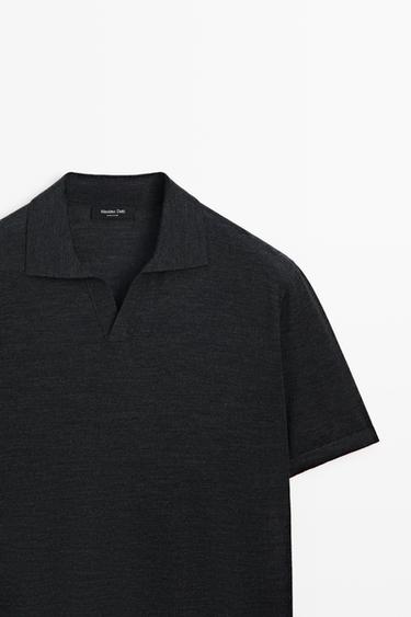Short sleeve wool blend knit polo shirt — CHARCOAL 4