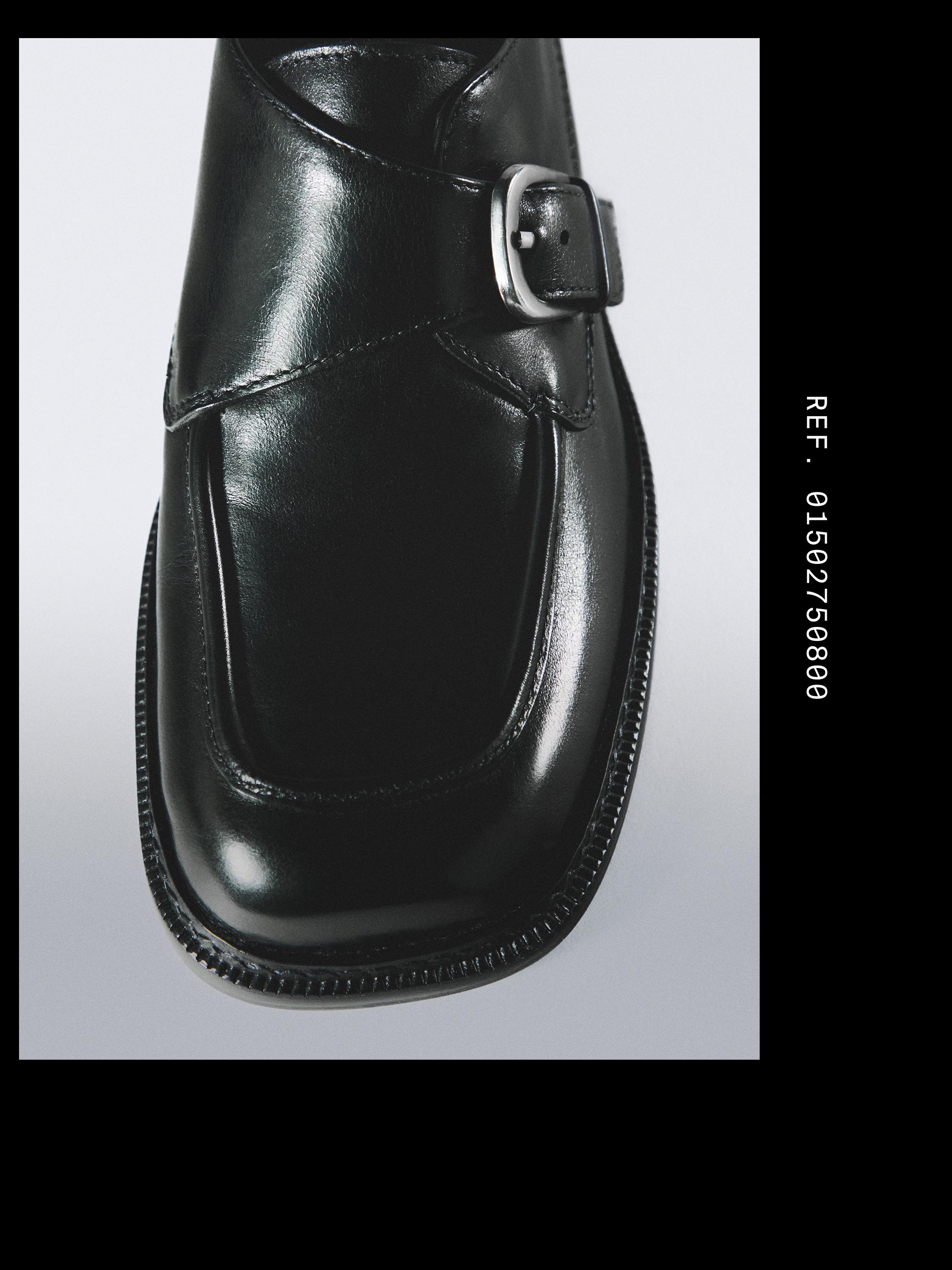 Leather derby shoes with buckle — BLACK