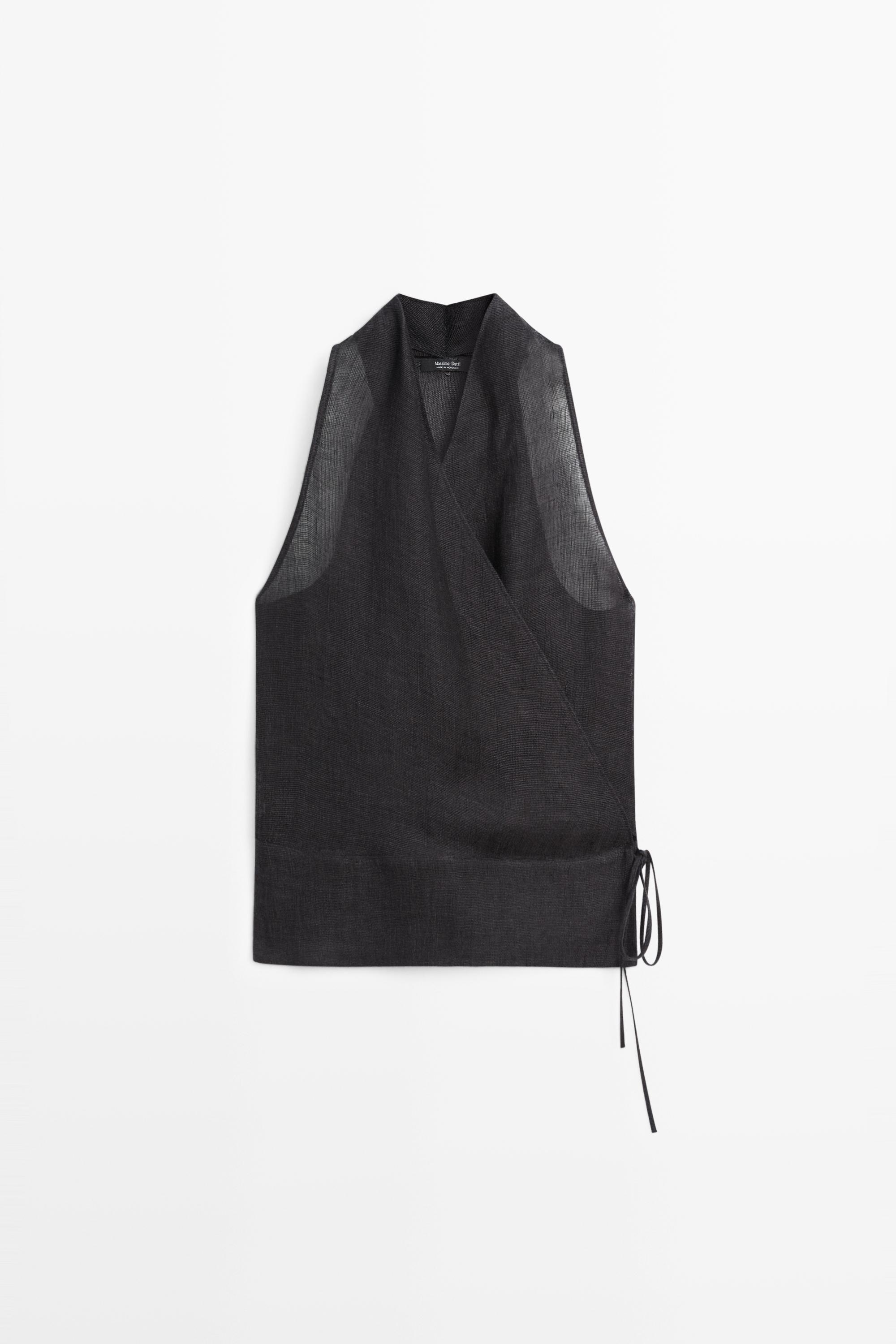 100% linen crossover halter top — PASTEL BLUE