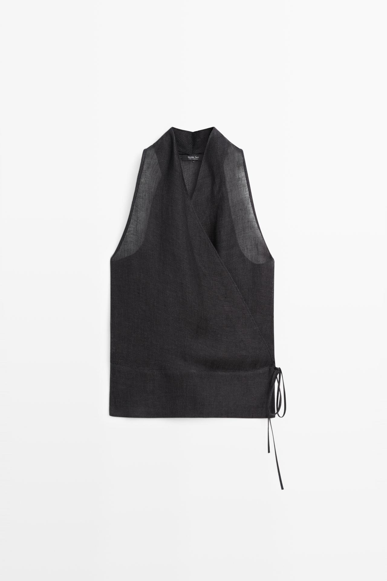 100% linen crossover halter top — PASTEL BLUE