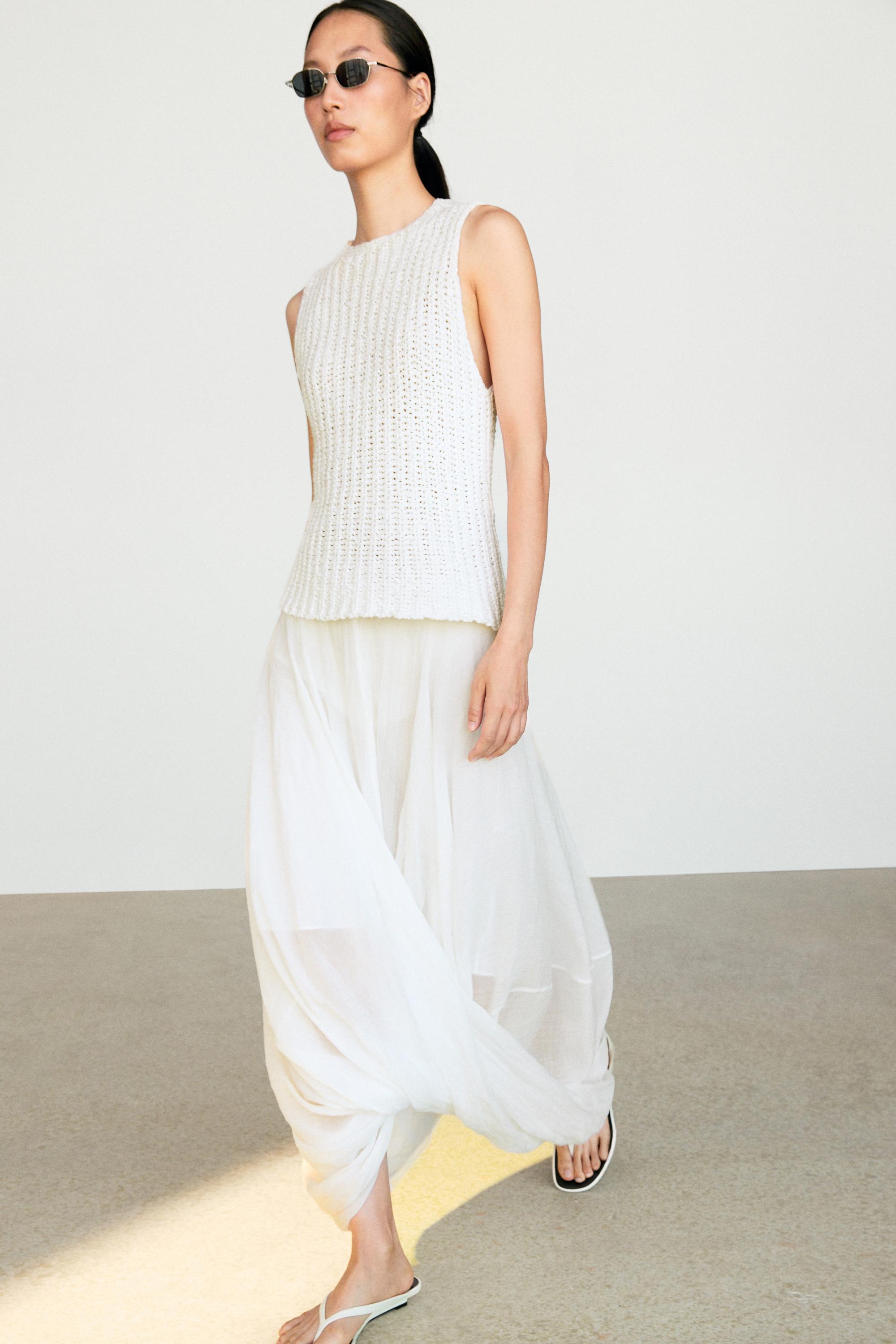 Textured cotton knit top — WHITE
