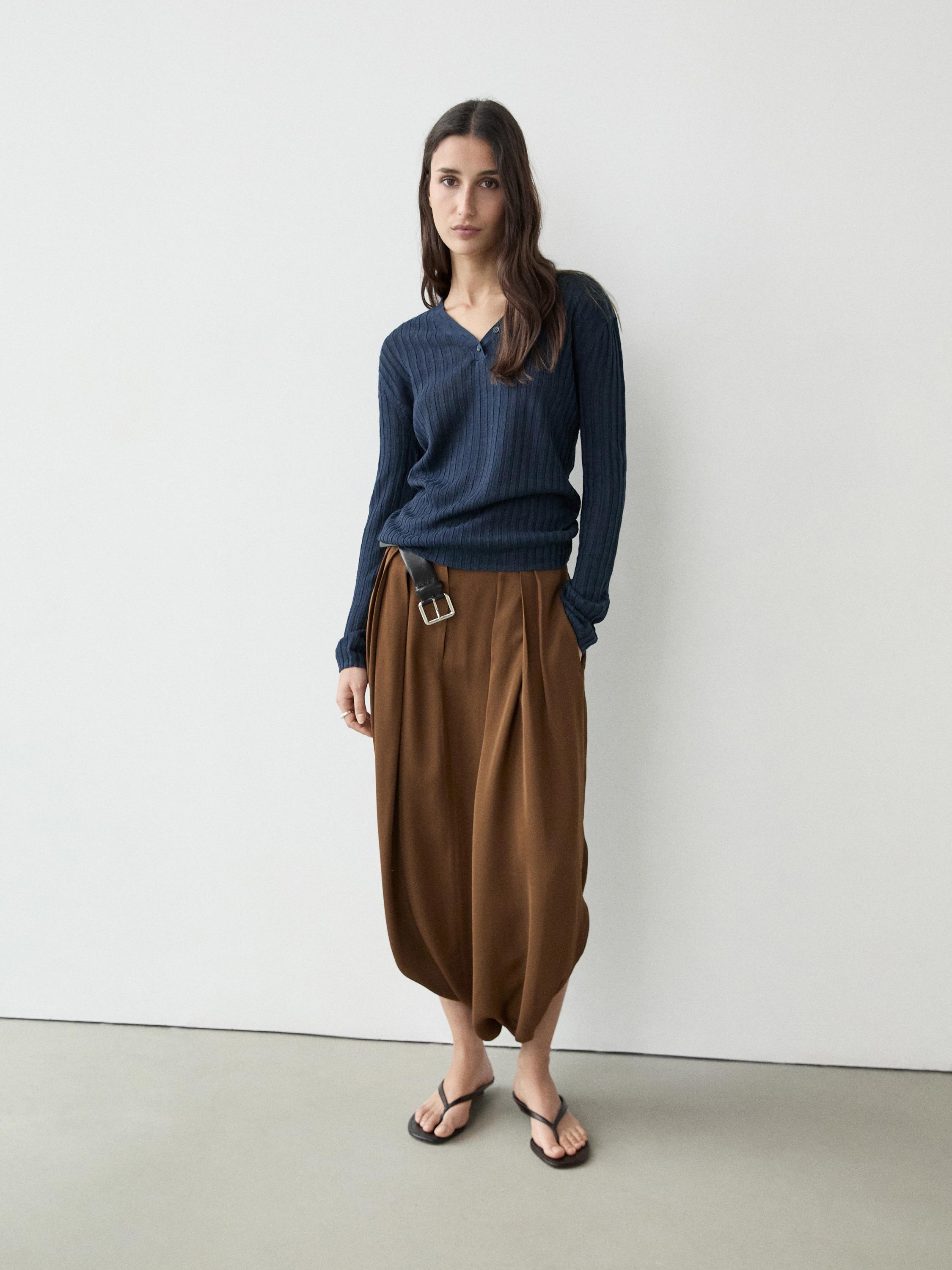 100% linen knit sweater with button details — INK BLUE