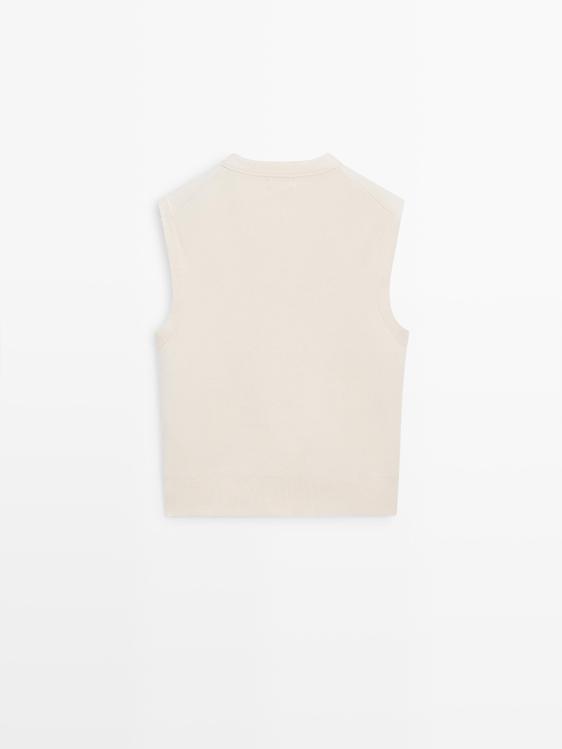 Cotton knit vest with pocket details — CREAM