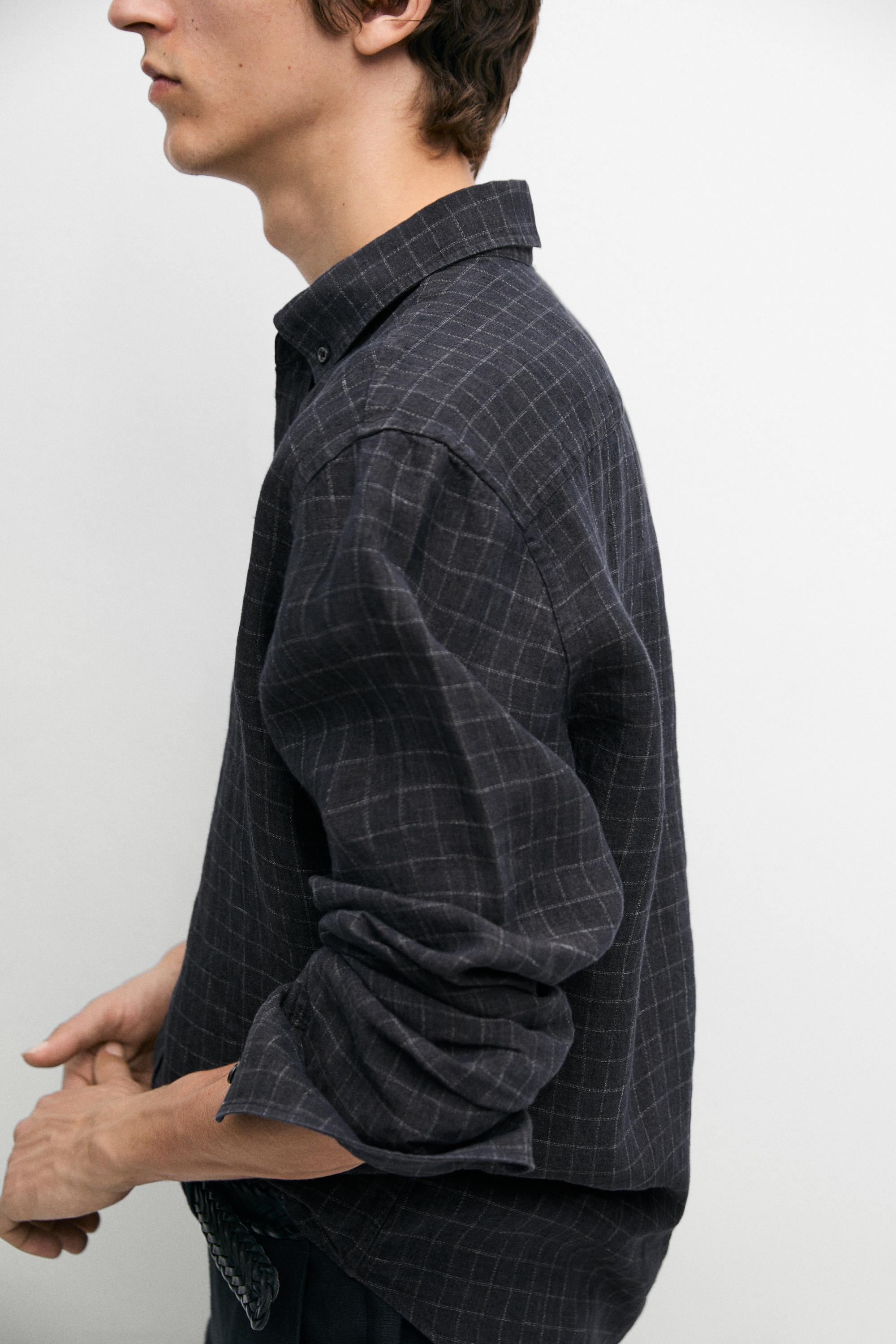 100% linen regular fit check shirt — LEAD