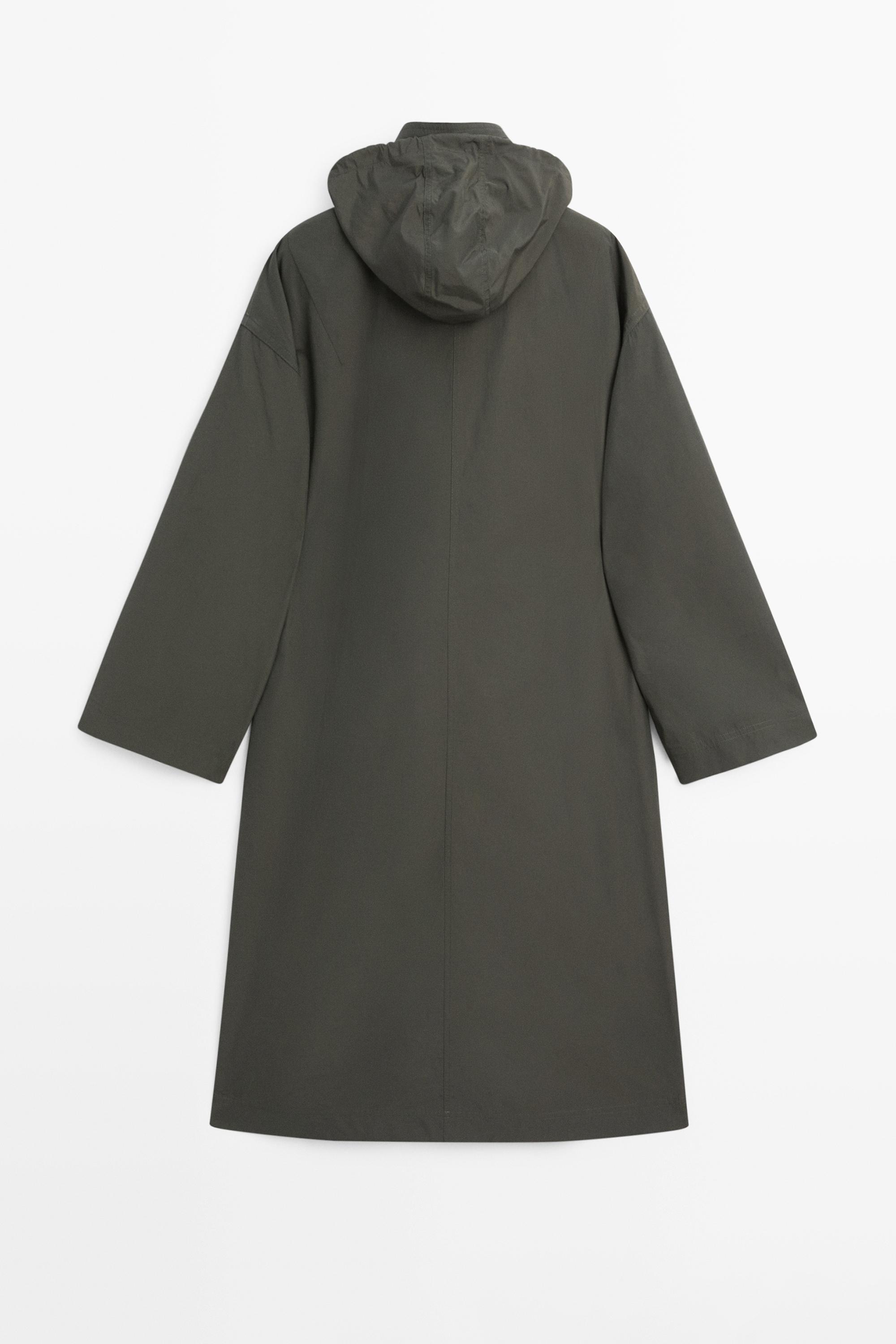 Technical fabric trench coat with hood — BOTTLE GREEN
