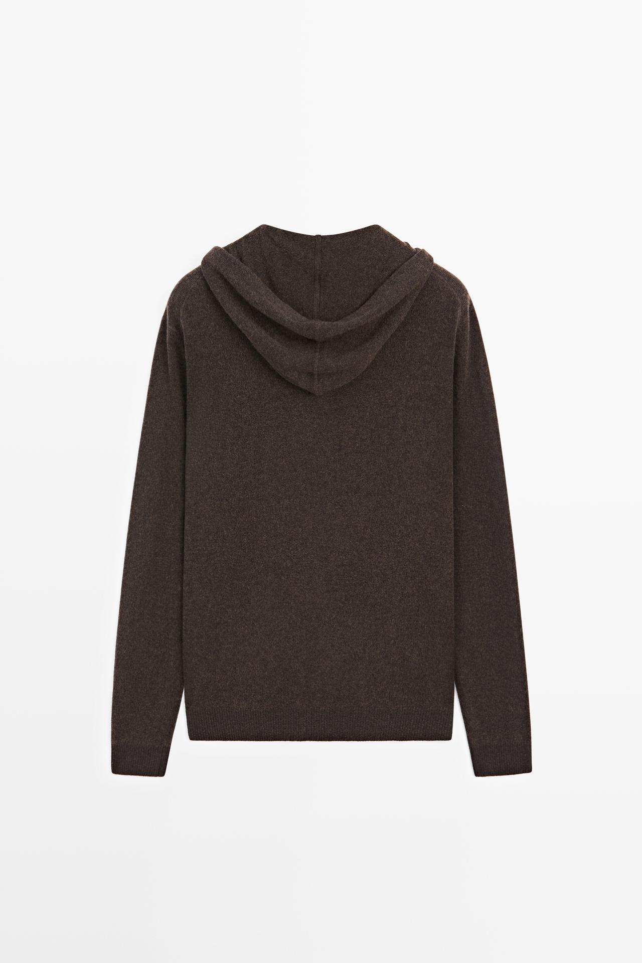 Wool-blend knit hooded cardigan — BROWN MARL