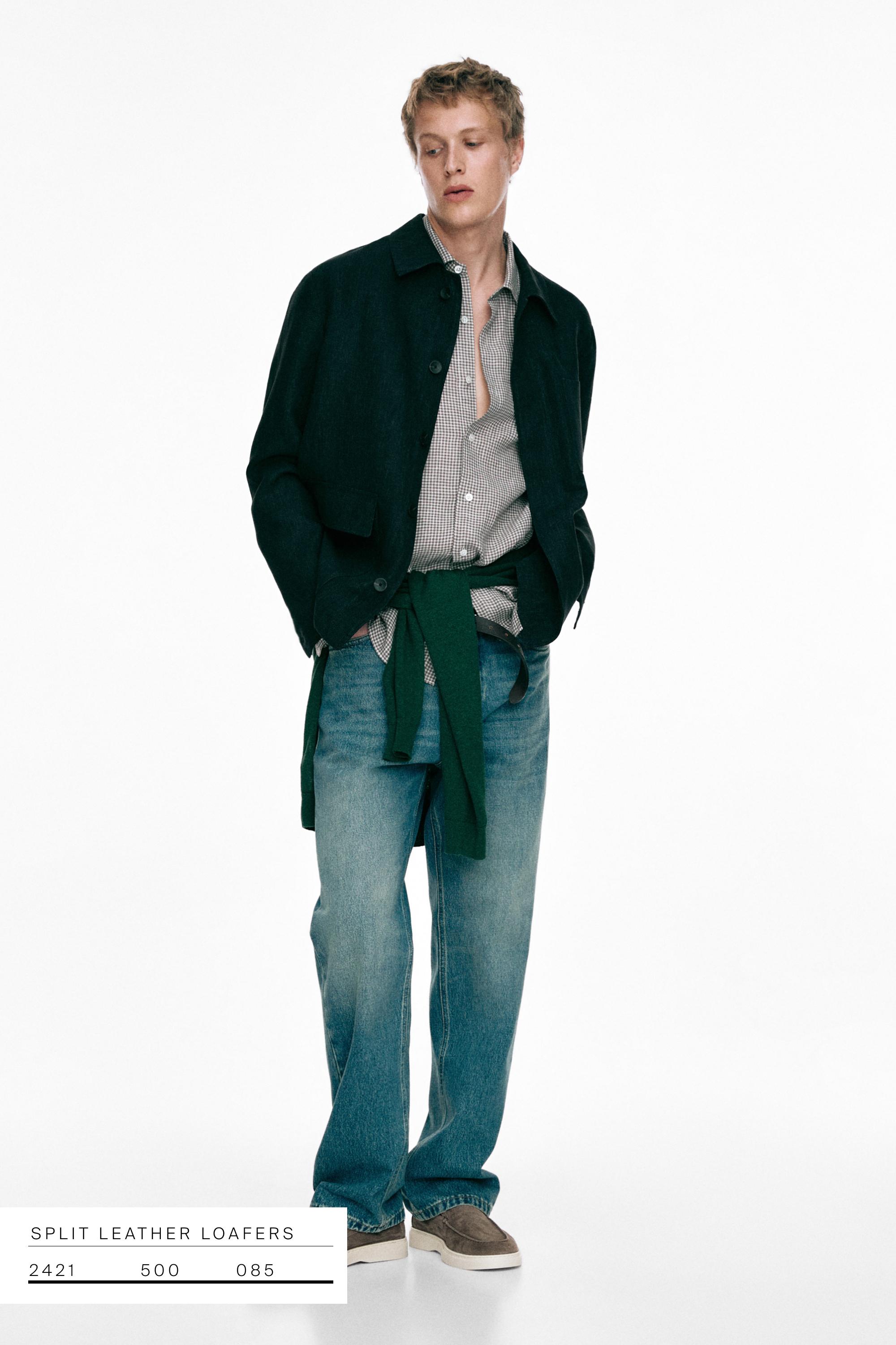 Split leather loafers with moc toe — MINK