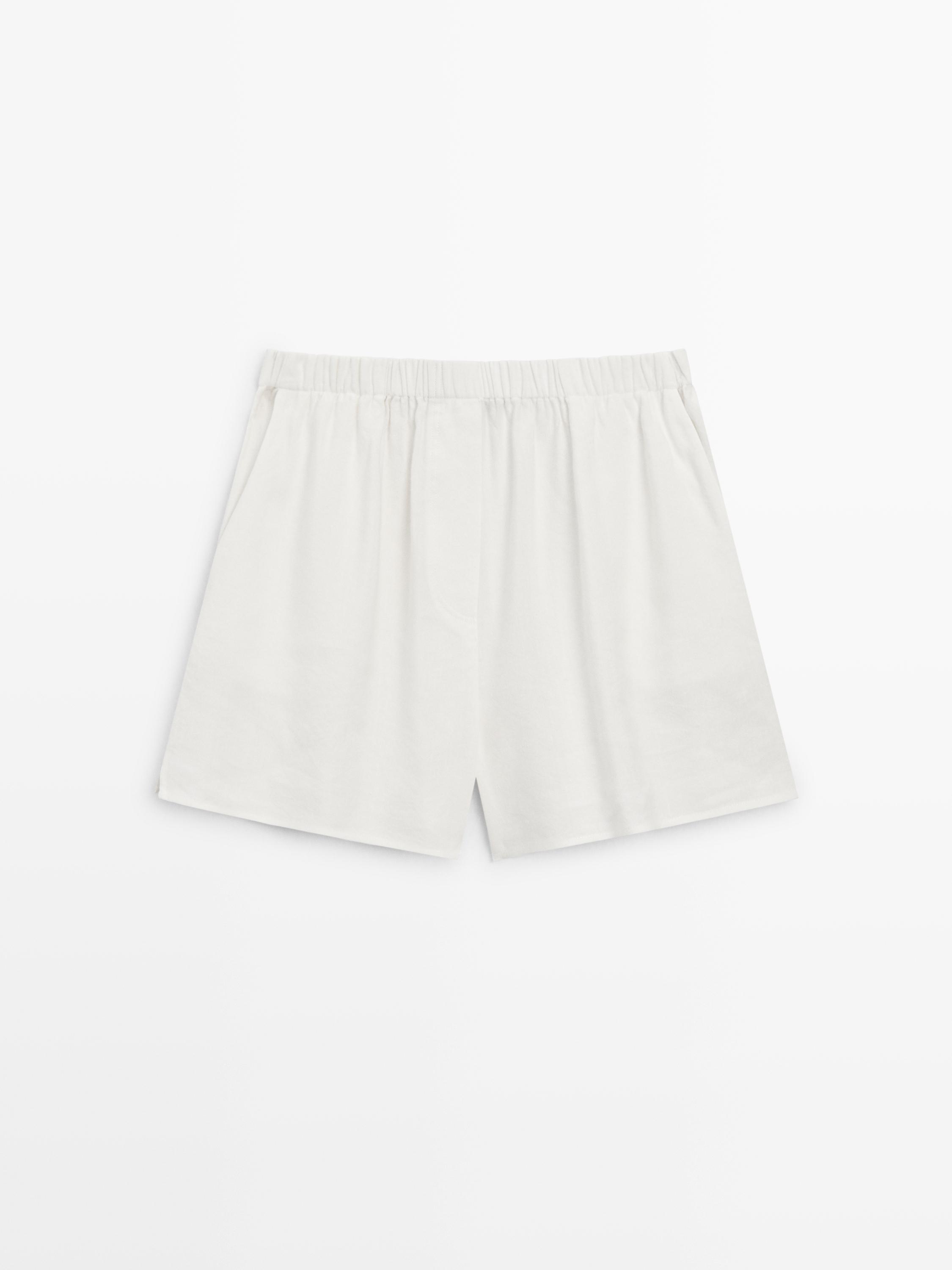 Short linen Bermuda shorts with elasticated waistband