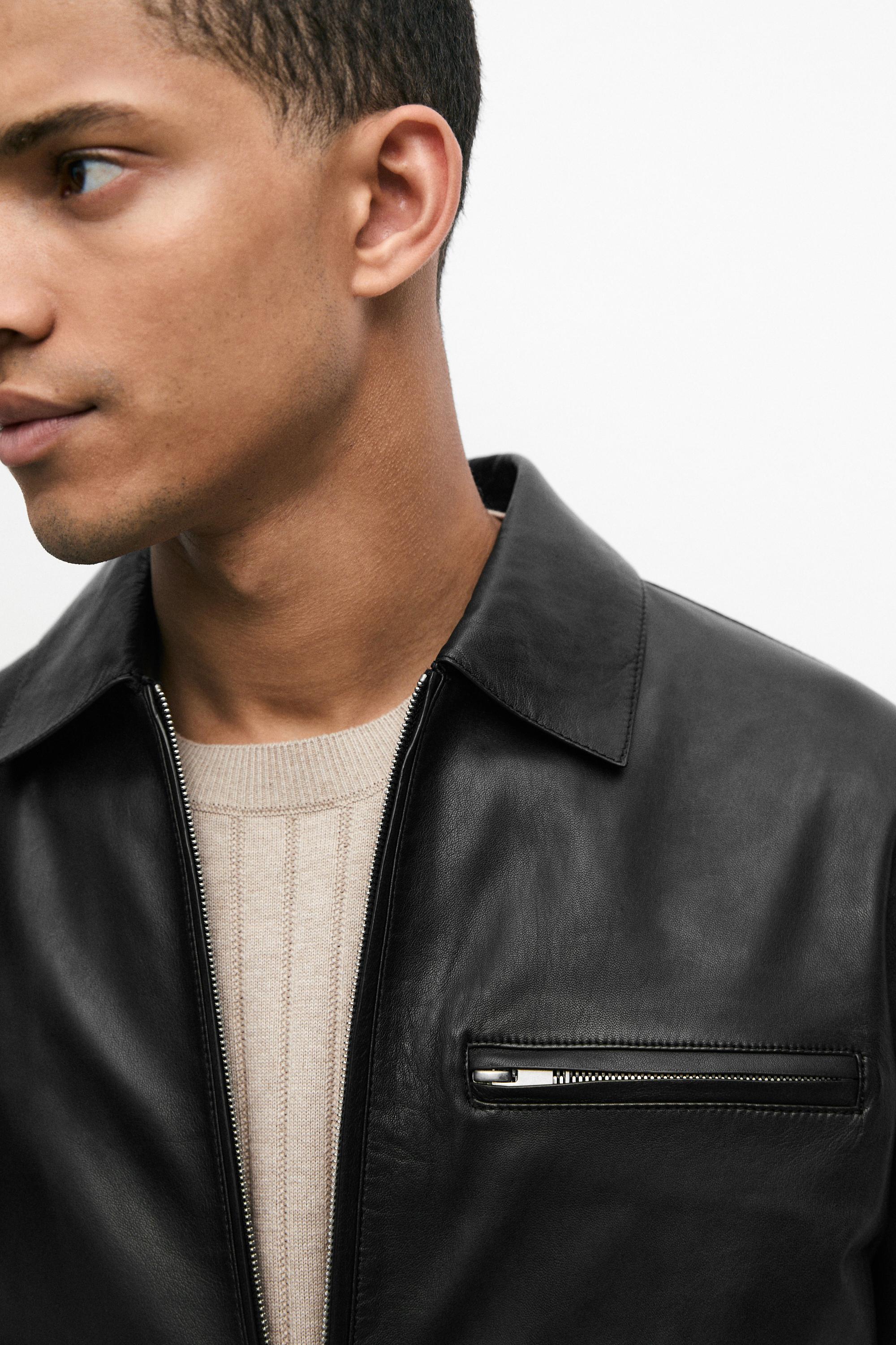 Nappa leather jacket with pocket detail — BLACK