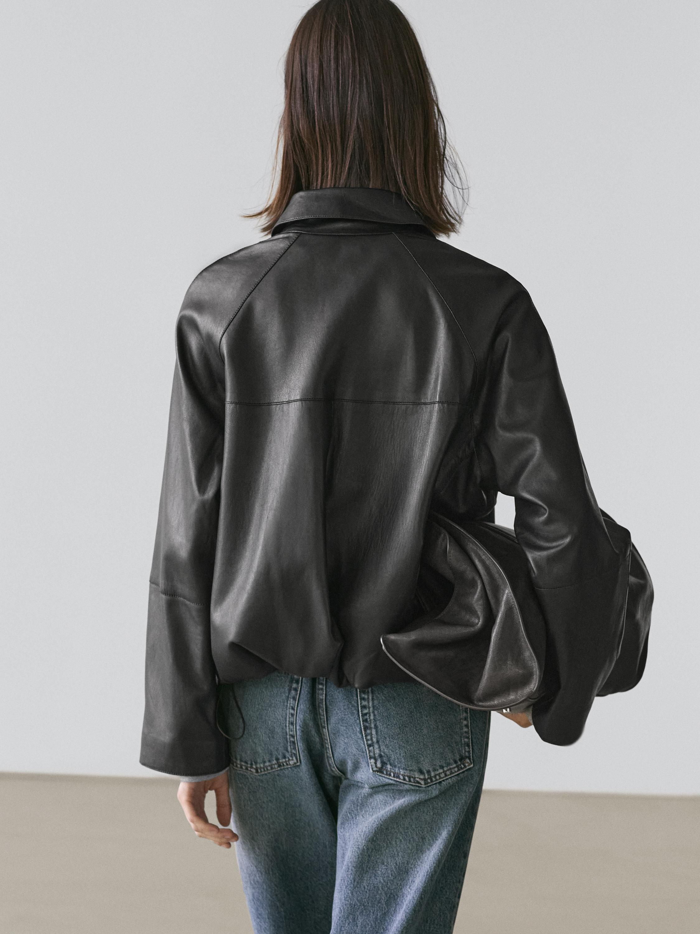 Oversize nappa leather jacket · Черный · Костюмы | Massimo Dutti