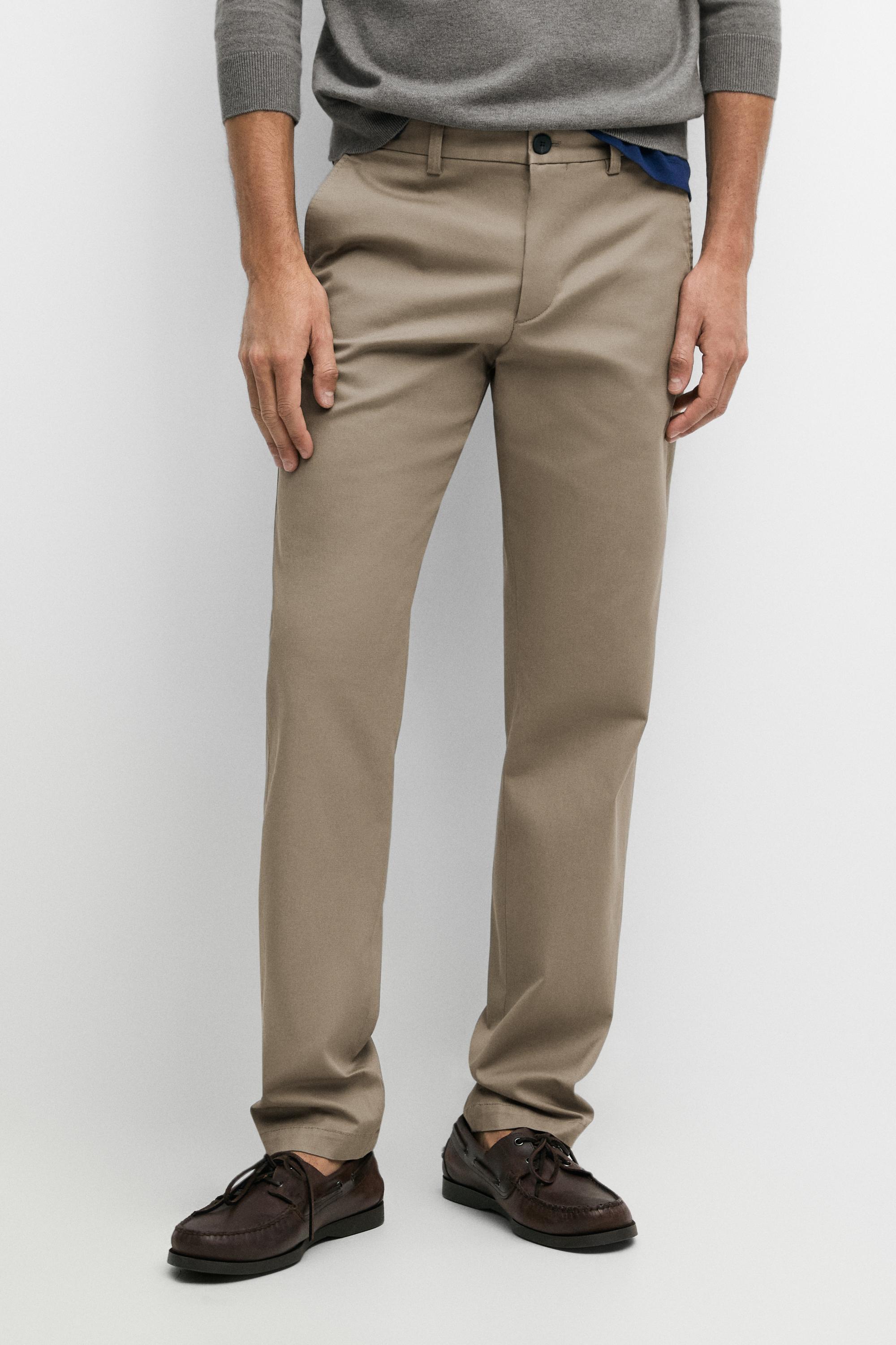 Cotton blend slim fit pants — GREEN