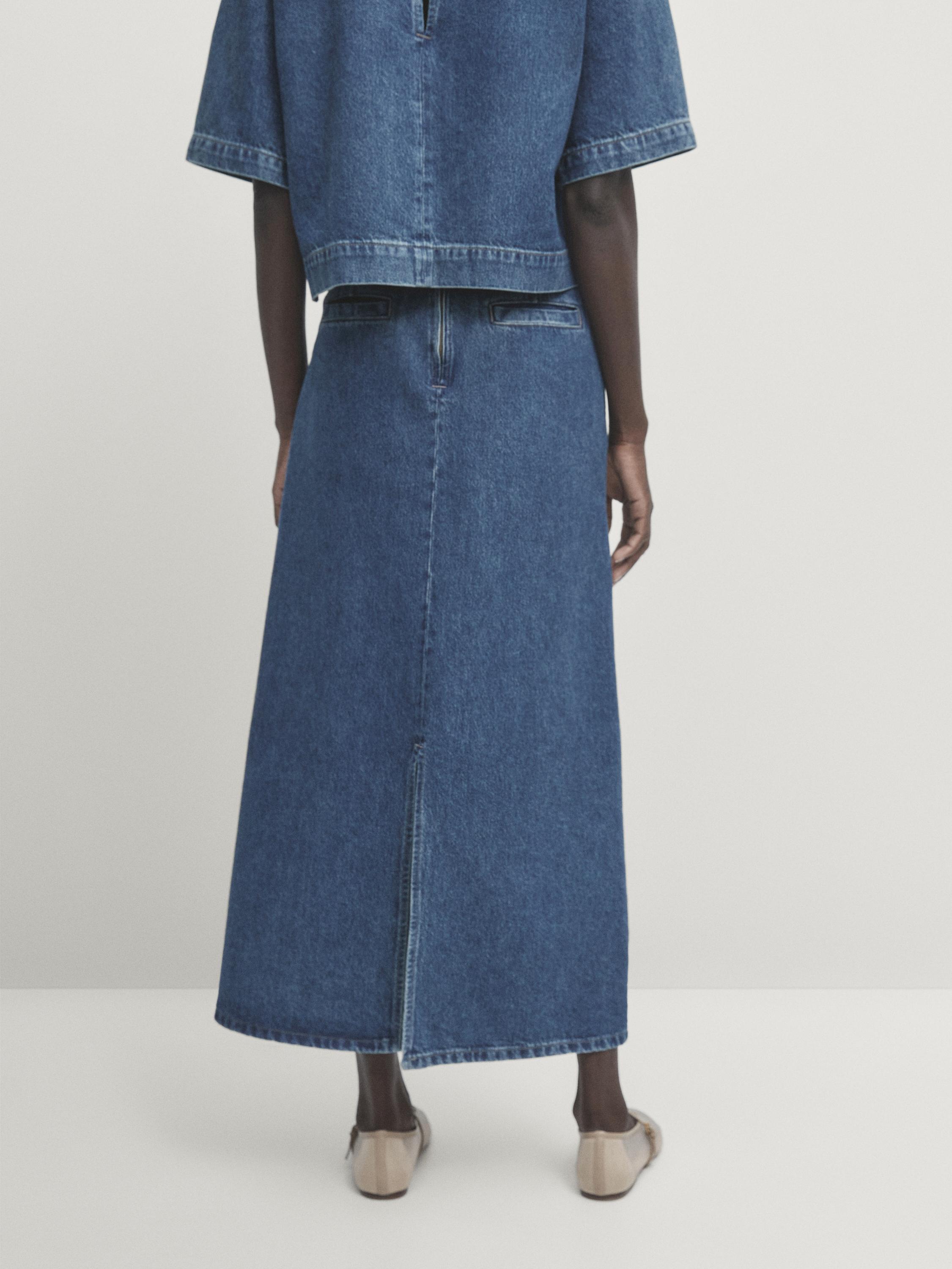 Straight-fit denim carpenter skirt