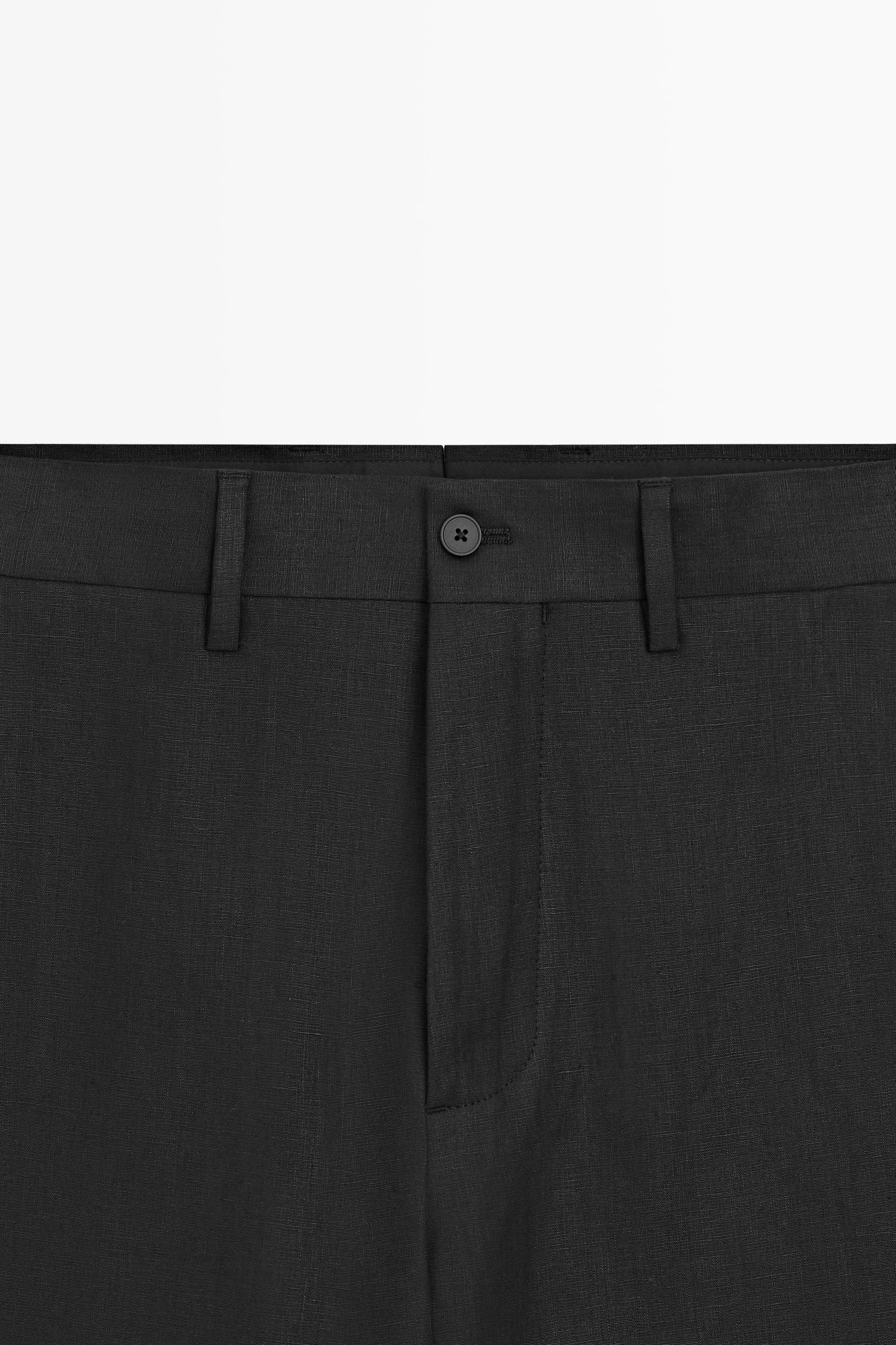 Tailored fit 100% linen suit trousers — BLACK