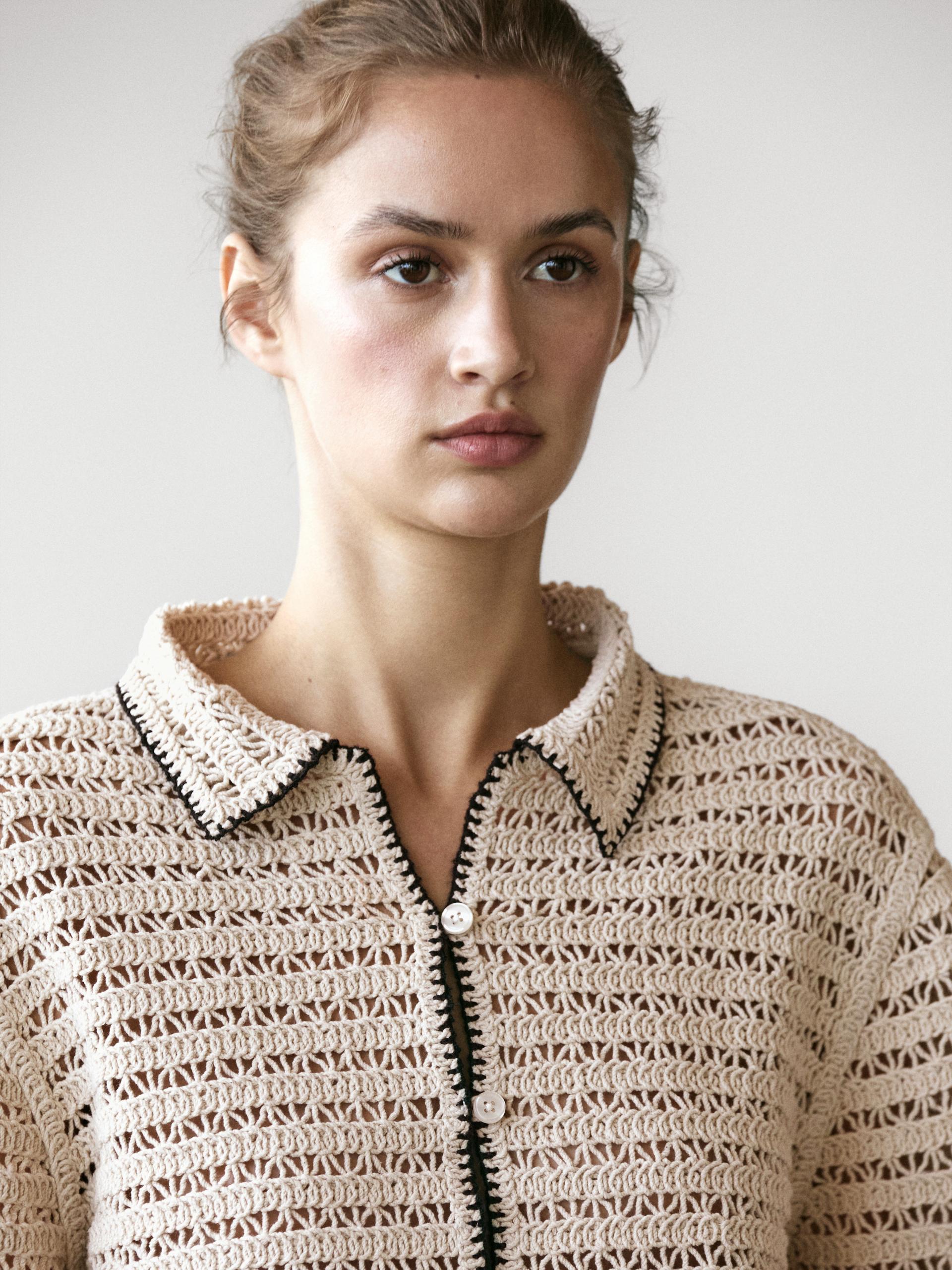 Veste Courte En Maille Crochet - Beige - S - Massimo Dutti - Femme