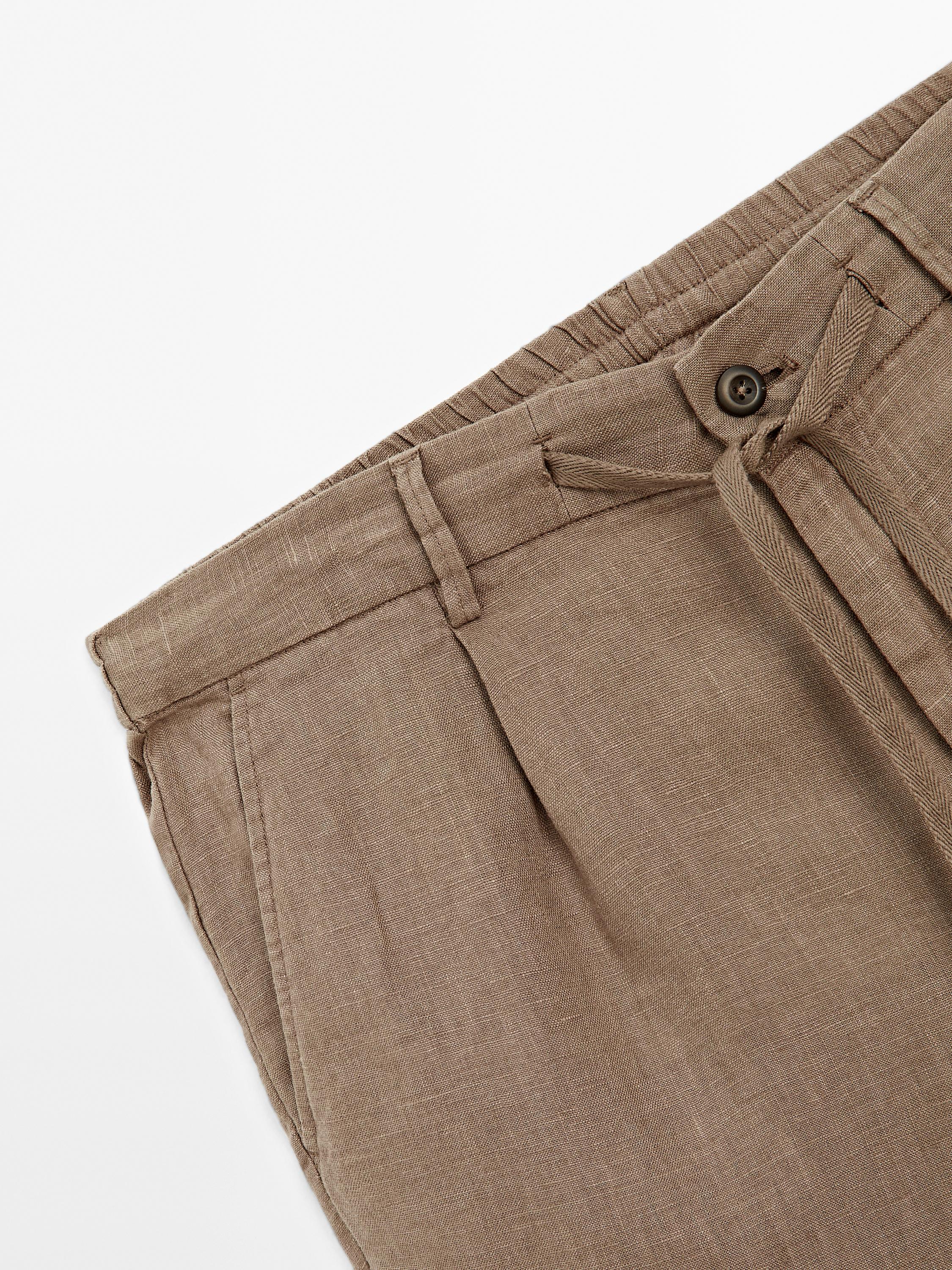 100% linen semi-jogger fit Bermuda shorts