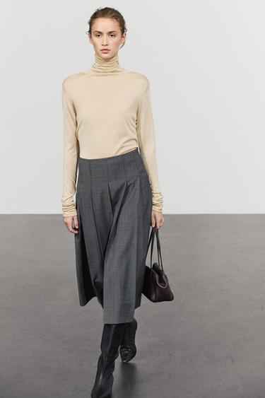 Pleated wool-blend midi skirt — GREY 5