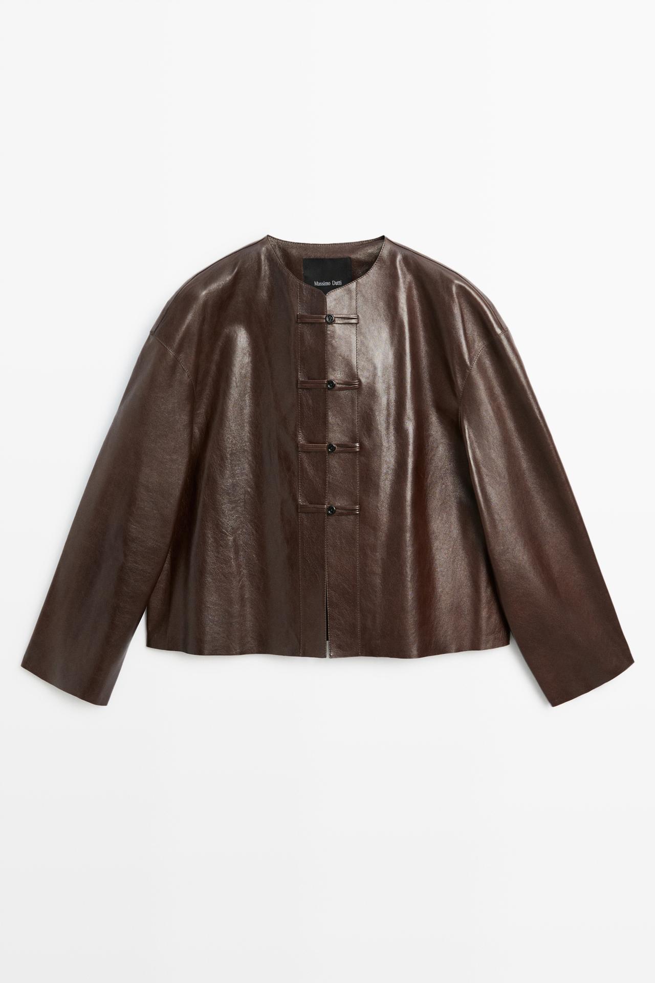 Nappa leather toggle jacket — BROWN