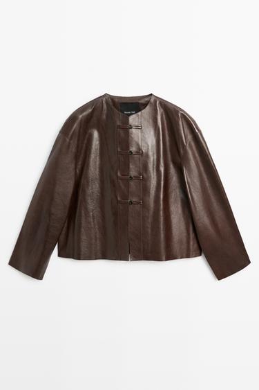 Nappa leather toggle jacket — BROWN 2