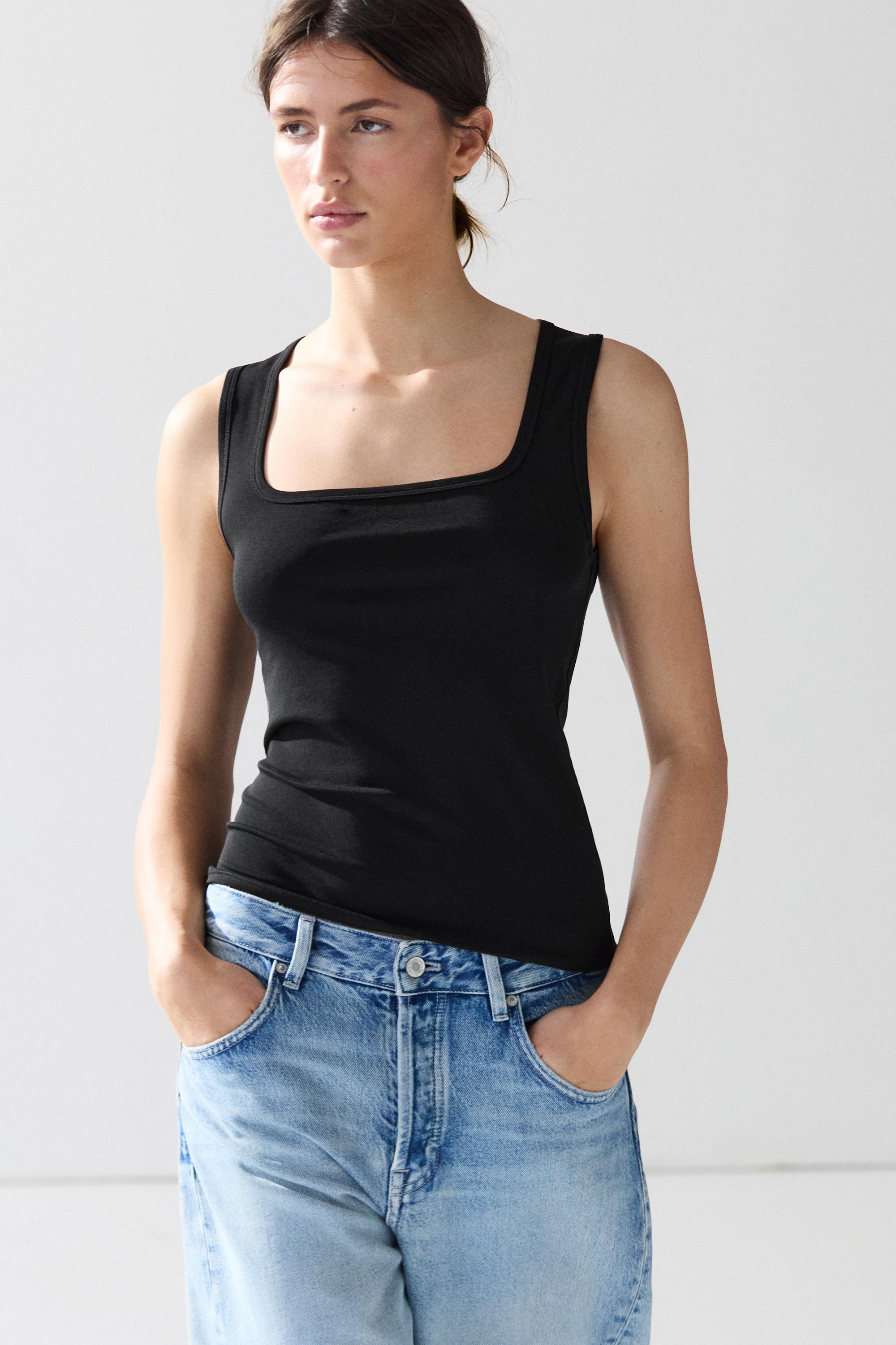 Cotton blend square neck top