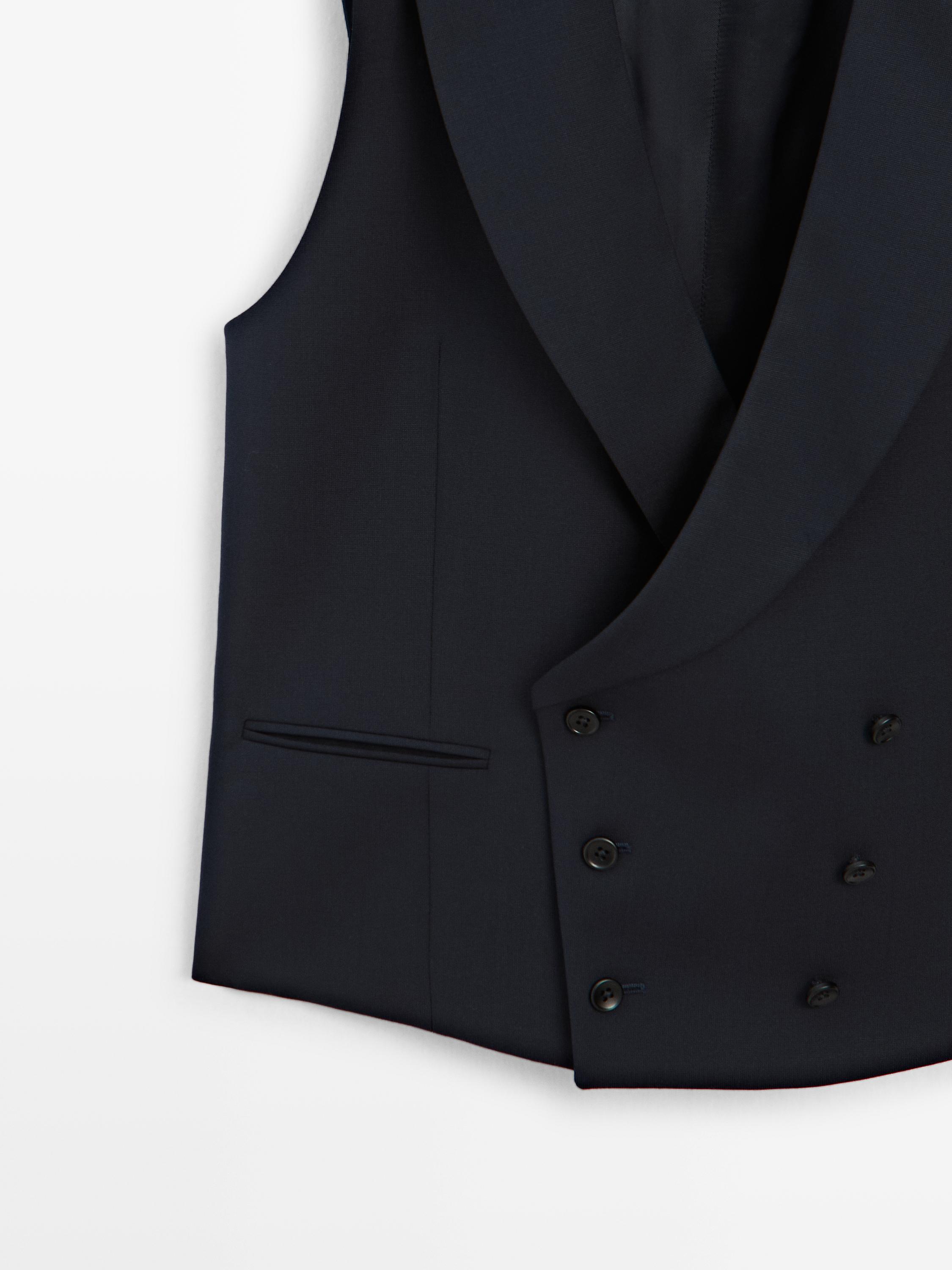 Cool wool blend suit waistcoat — NAVY BLUE