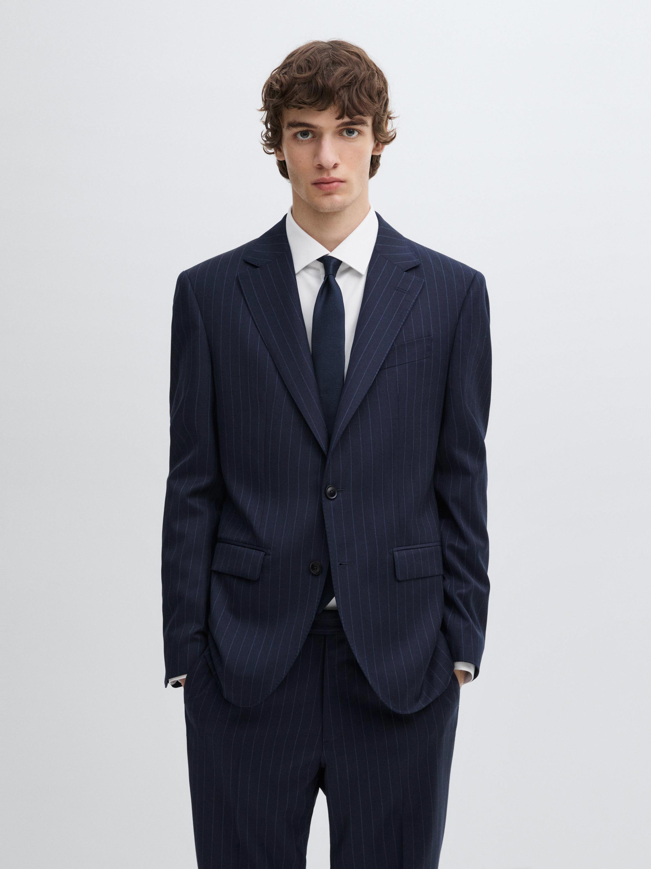 Veste de costume à rayures 100 % laine