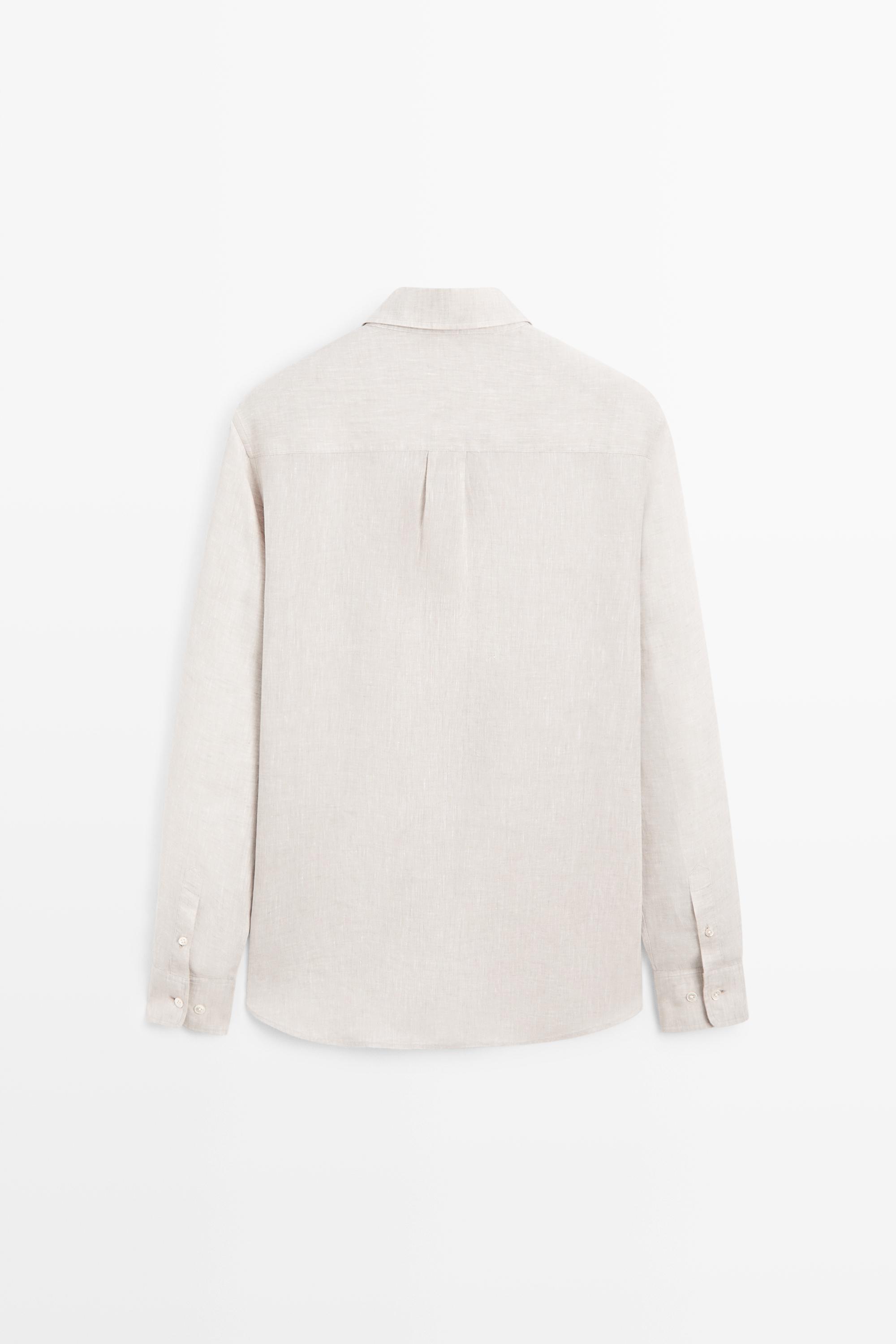 Regular fit 100% linen shirt — BEIGE